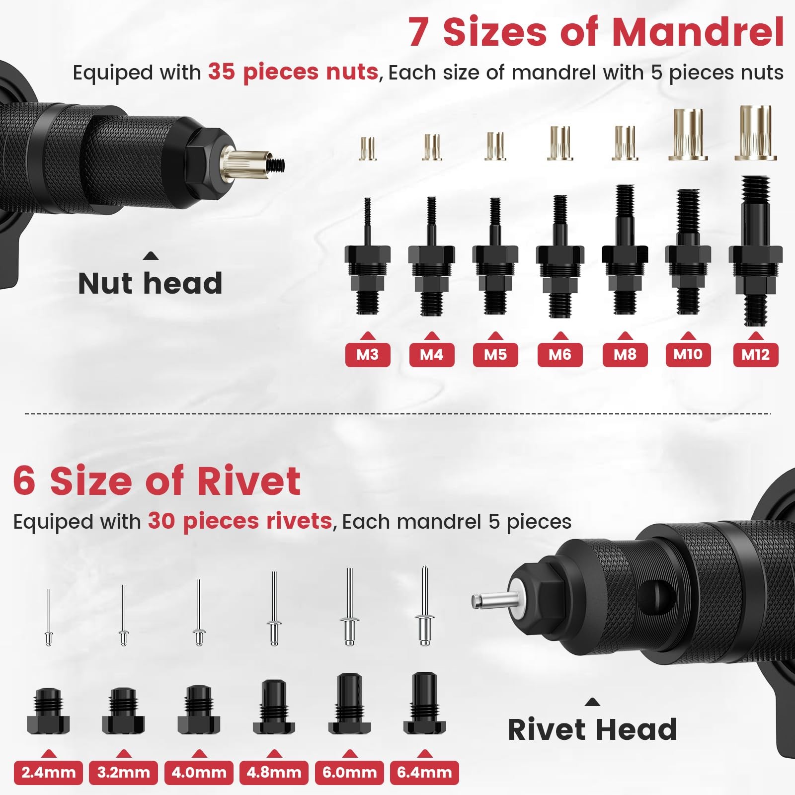 Beaspire Rivet Nut Tool Kit for Drill, 2-in-1 Cordless Gun Adapter