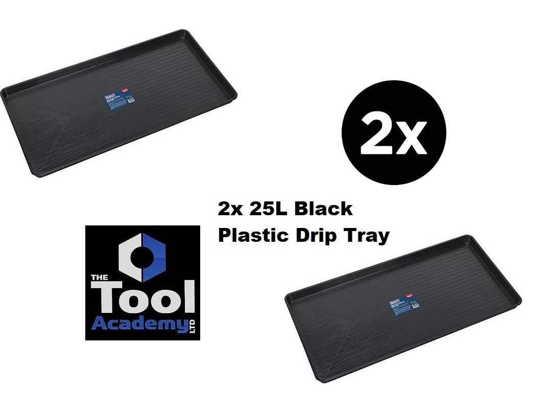 2x Black Plastic Large Low Profile Drip Trays 110cm x 55cm x 5cm Garage Workshop