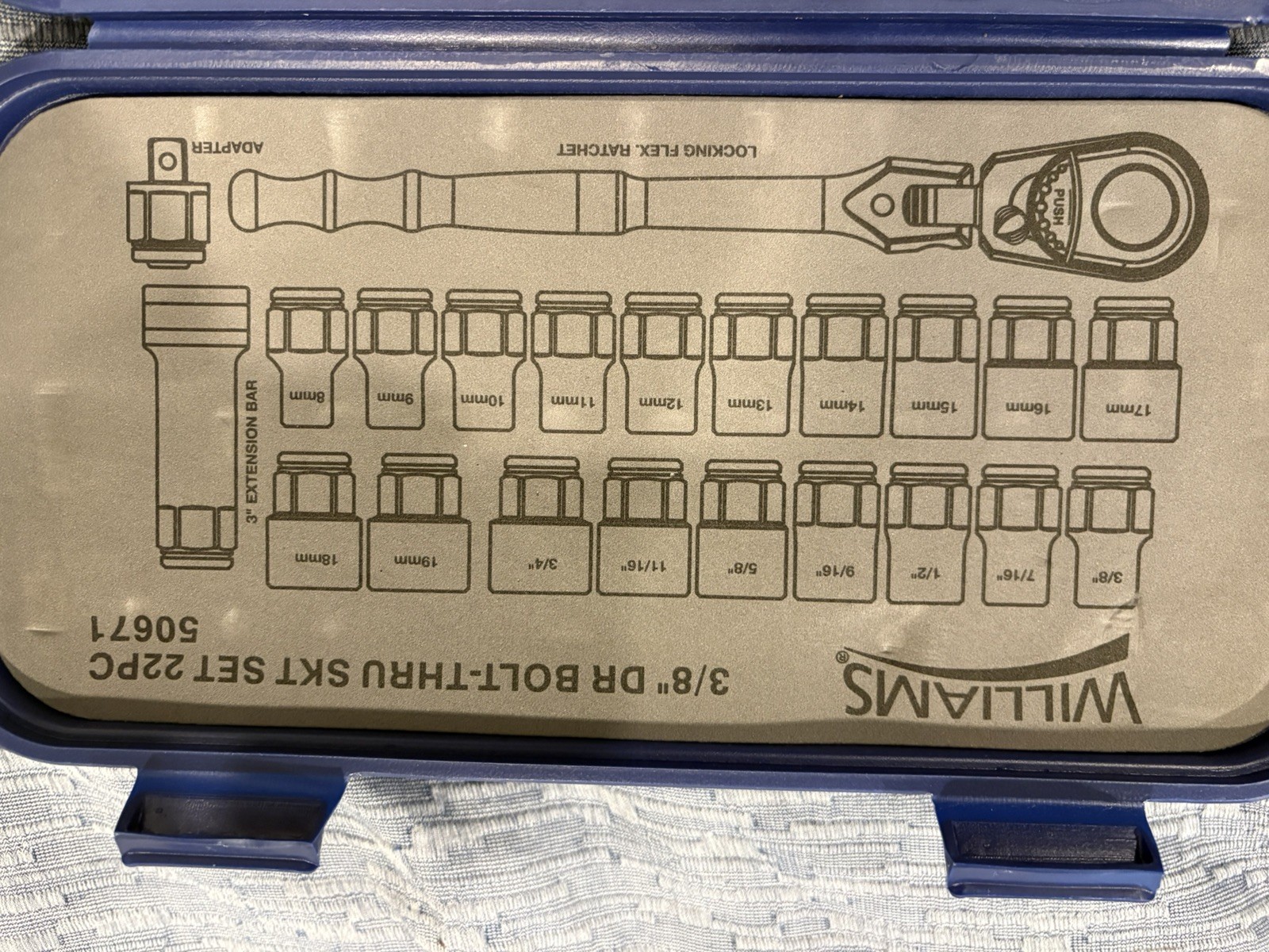 Williams 3/8″ Dr Bolt-Thru Skt Set 22Pc- 50671 brand new