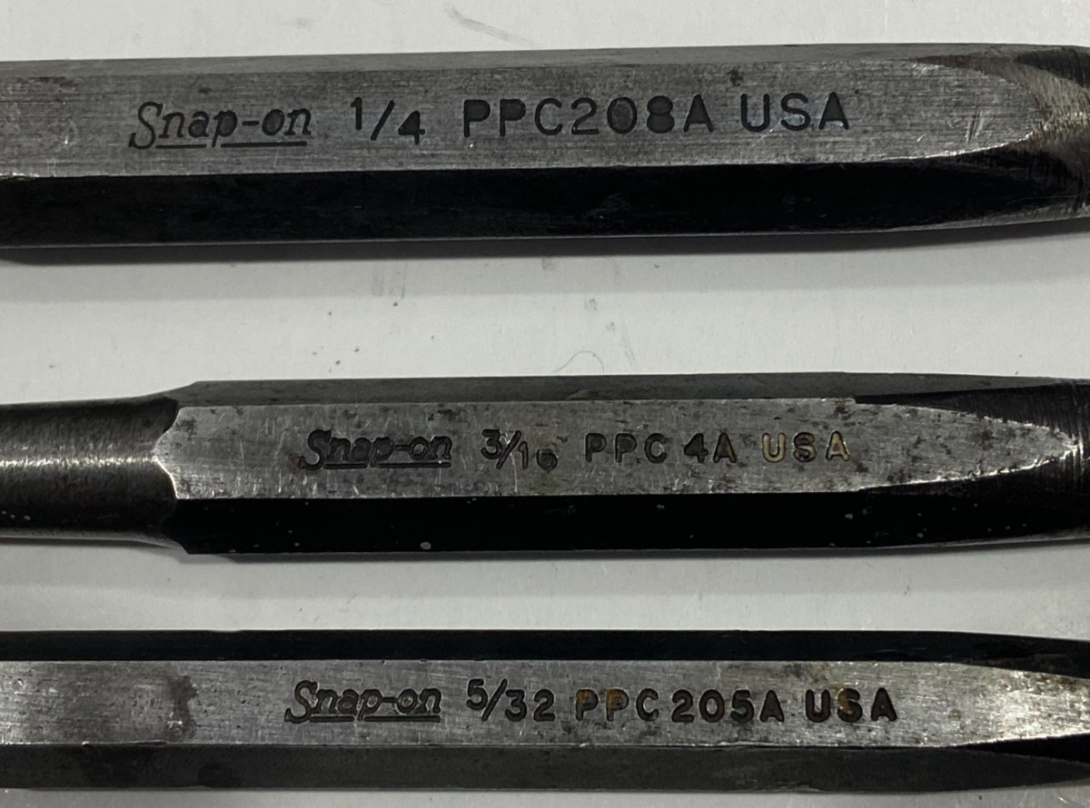 Vintage 3pc. Snap-on Tapered Punch PPC Set USA PPC4A, PPC205A, PPC208A Exc. COND
