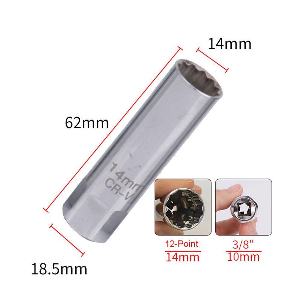 14mm Car Spark Plug Socket Wrench 12 Point Thin Wall 3/8″ Drive Sleeve Magnetic~