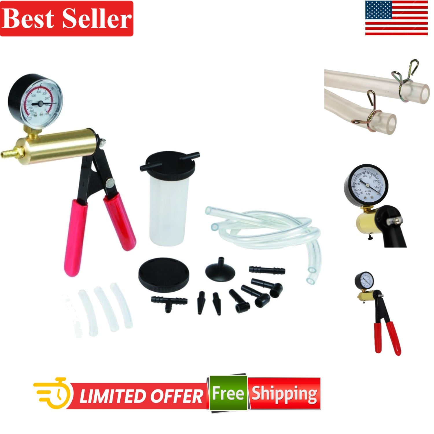 2 in 1 Brake Bleeder Kit Handheld Vacuum Pump Set for Automotive with Case