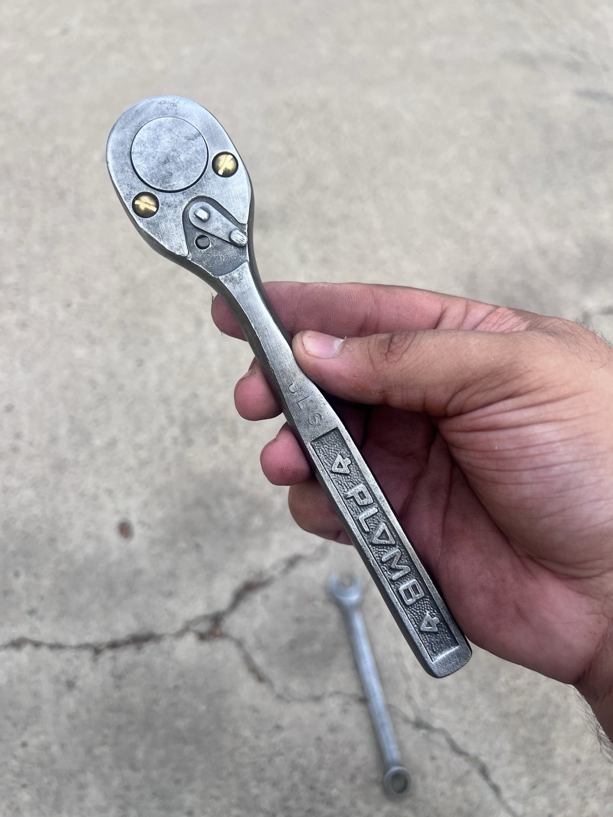 Vintage Plomb PLVMB 5249 3/8 Ratchet w/ Brass Screws & 1218 Open Ended Wrench