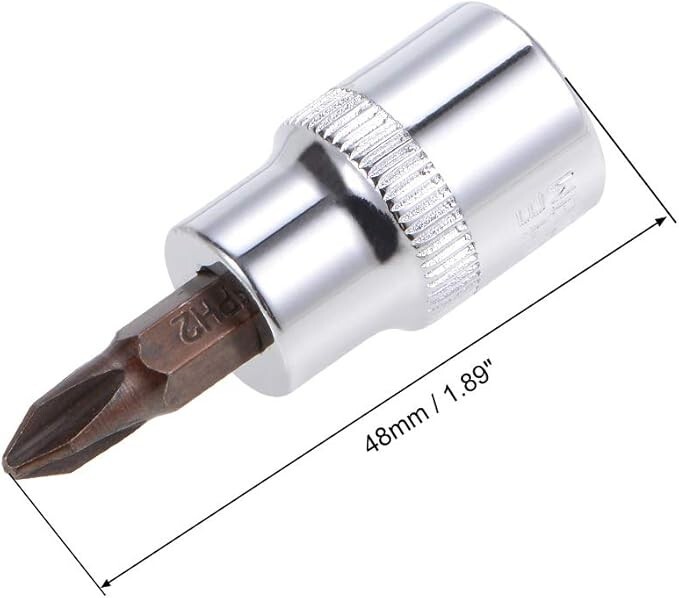 3/8″ Drive x PH2 Phillips Bit Socket, S2 Steel Bits, CR-V Sockets 48mm Length