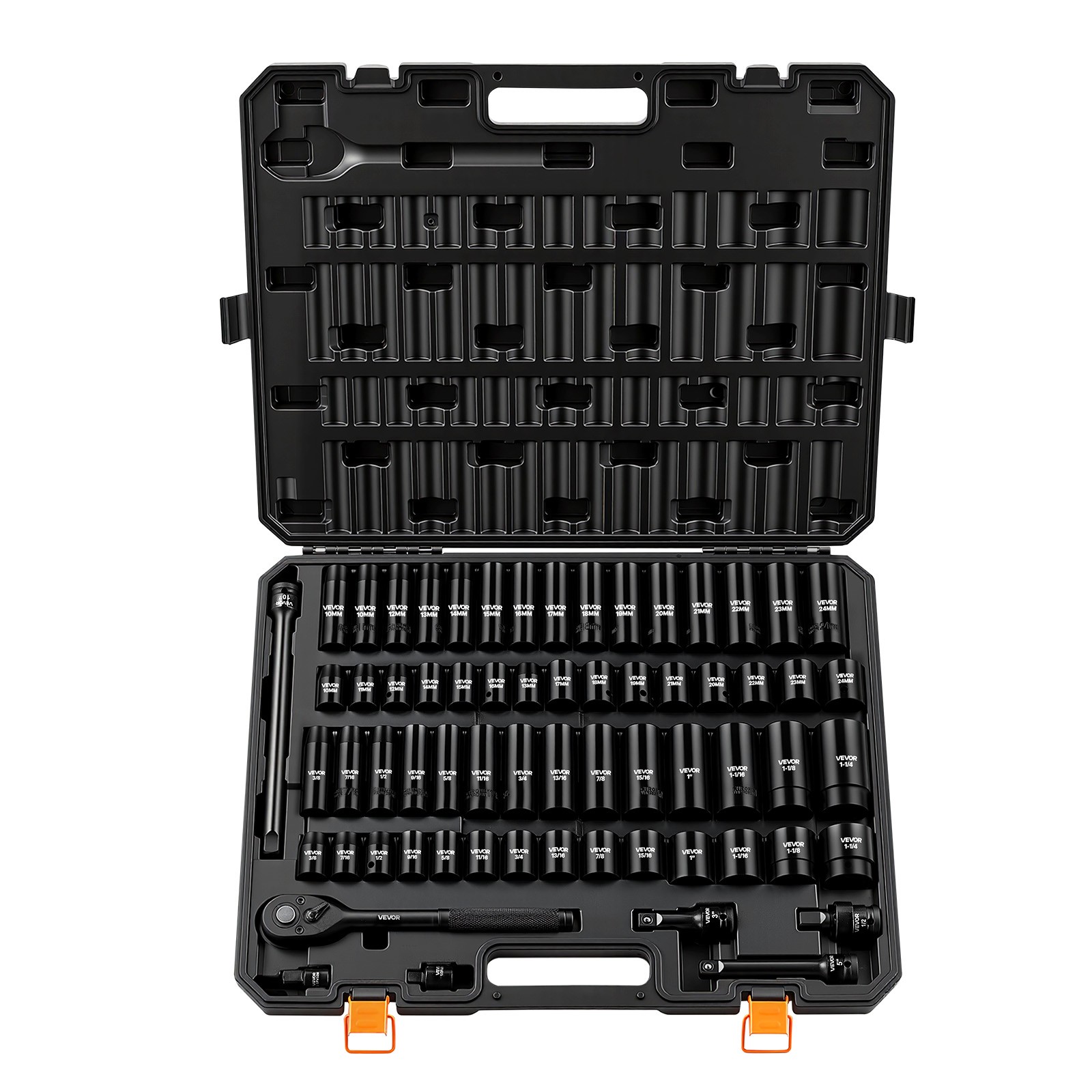 VEVOR Impact Socket Set 1/2″ Drive 65-Piece Socket Set 6-Point with Storage Case