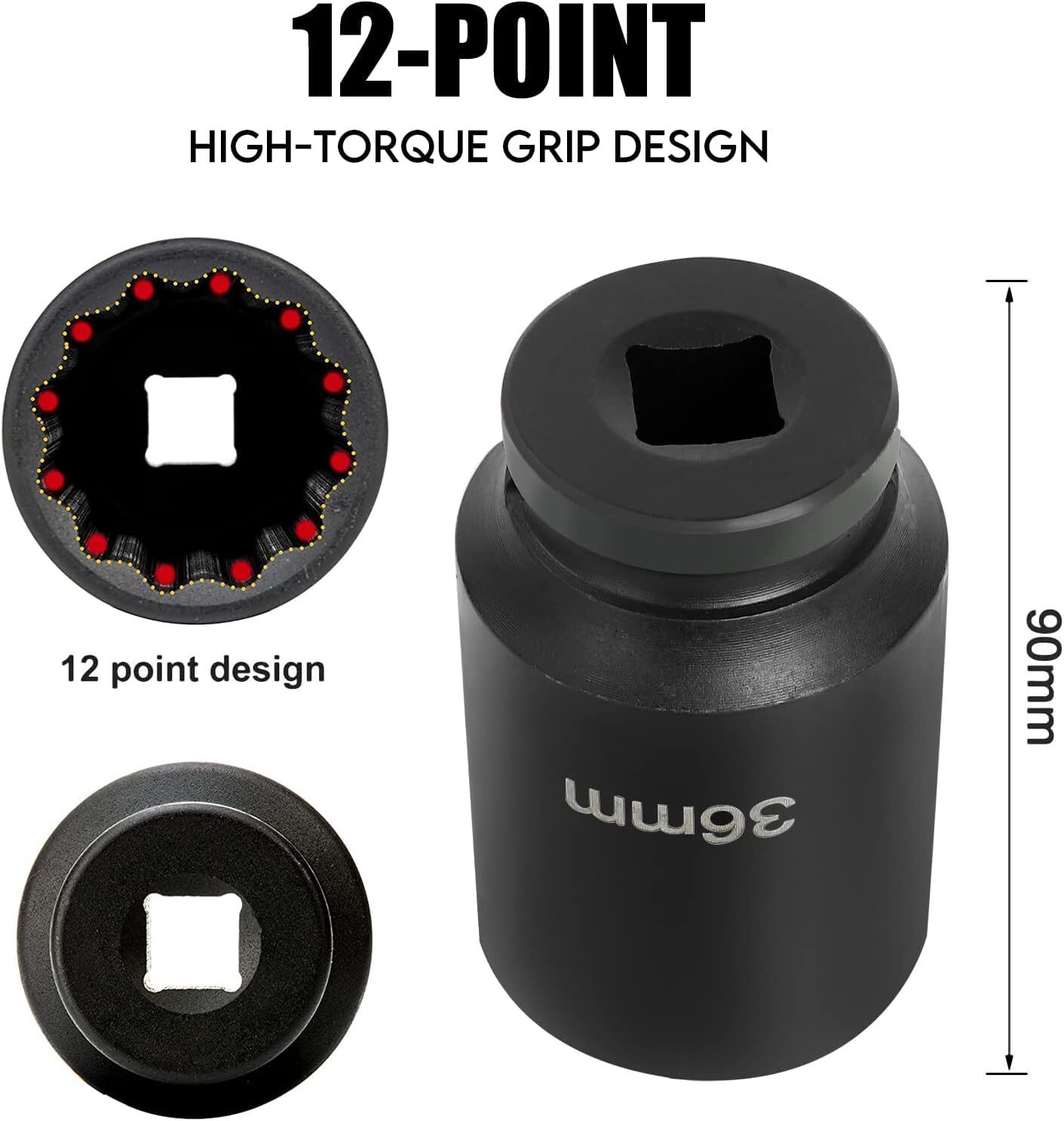 4pc 1/2″dr 12pt Metric SPINDLE/AXLE NUT DEEP IMPACT SOCKET SET 30mm 32mm 34 36mm