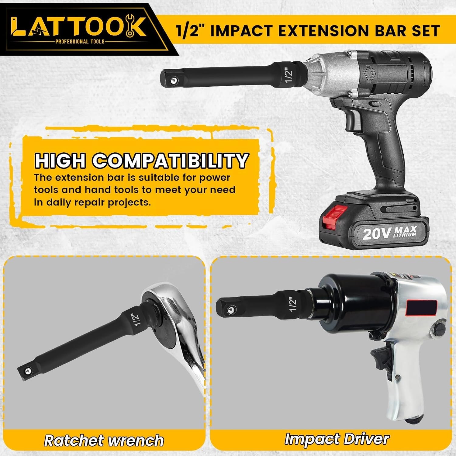 1/2 Inch Drive Impact Extension Bar Set, 3 Piece Socket Extensions