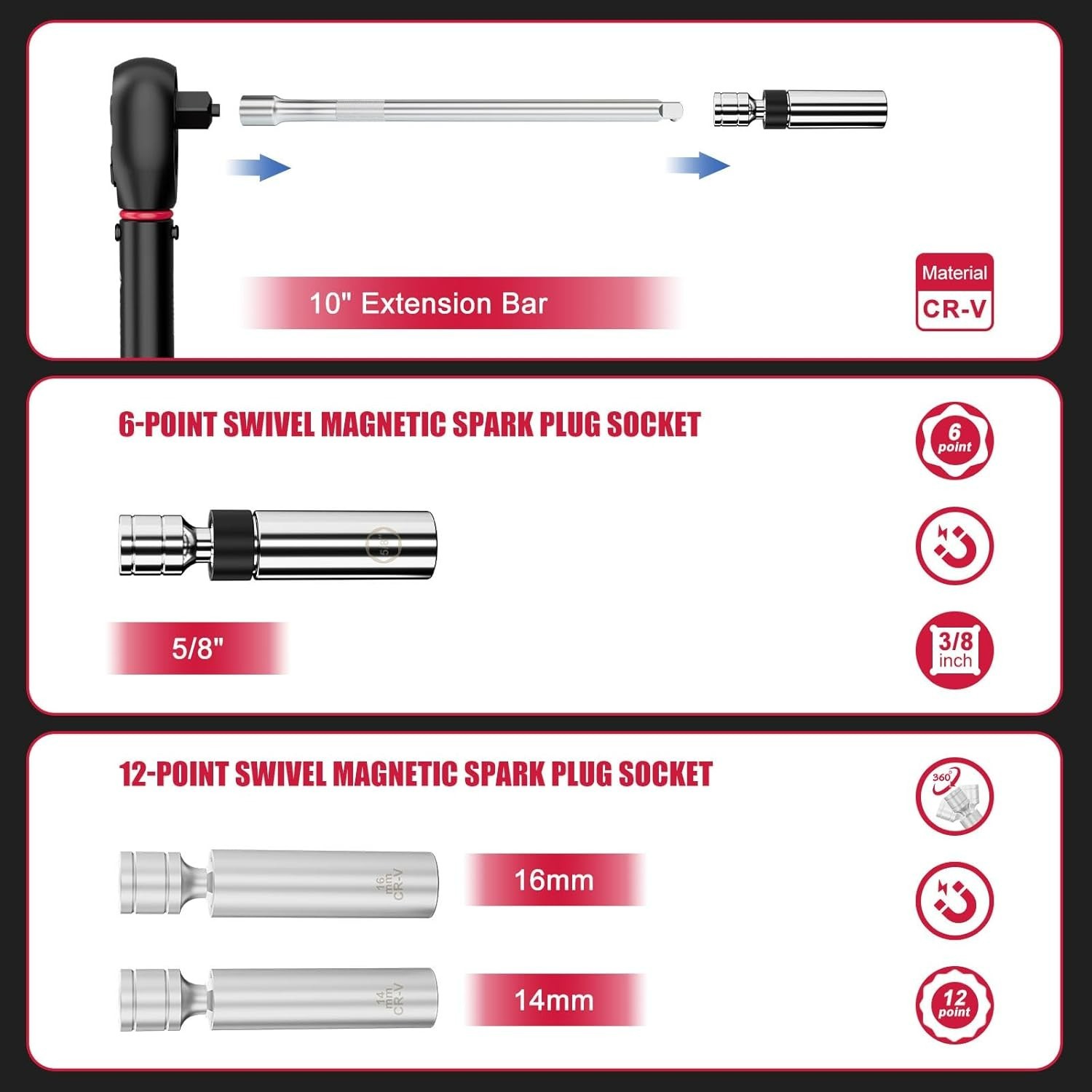 Magnetic Swivel Spark Plug & Torque Wrench Kit for Efficient Vehicle Maintenance