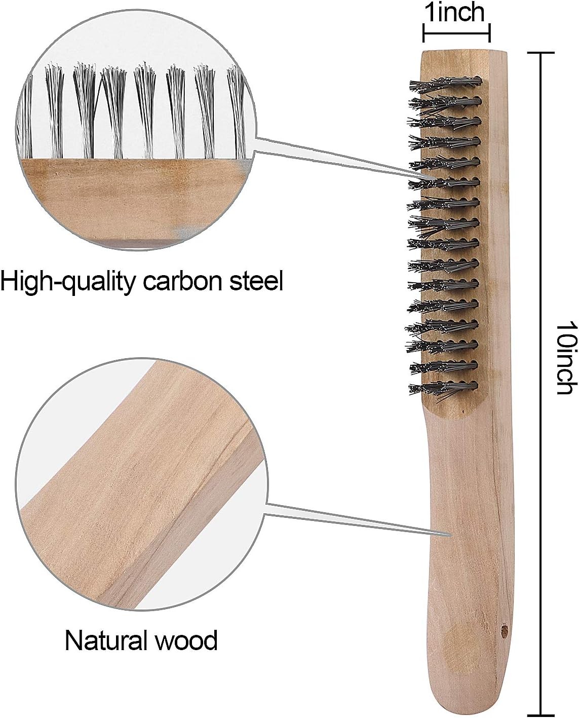 ZOENHOU 12 Pieces 10 Inches Wire Brush Wooden Handle, 20 Steel Wires, Beige