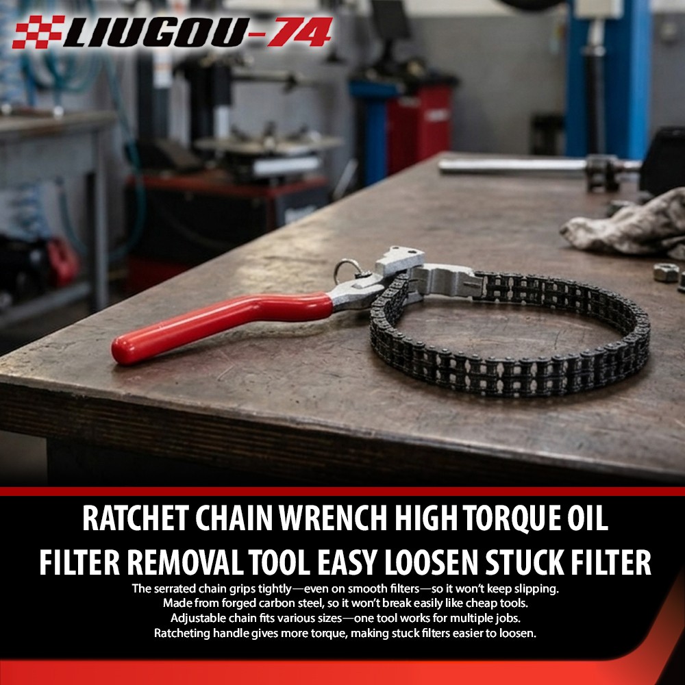 Heavy-Duty Ratcheting Chain Wrench Oil Filter Change Pipe Fittings 60-160mm