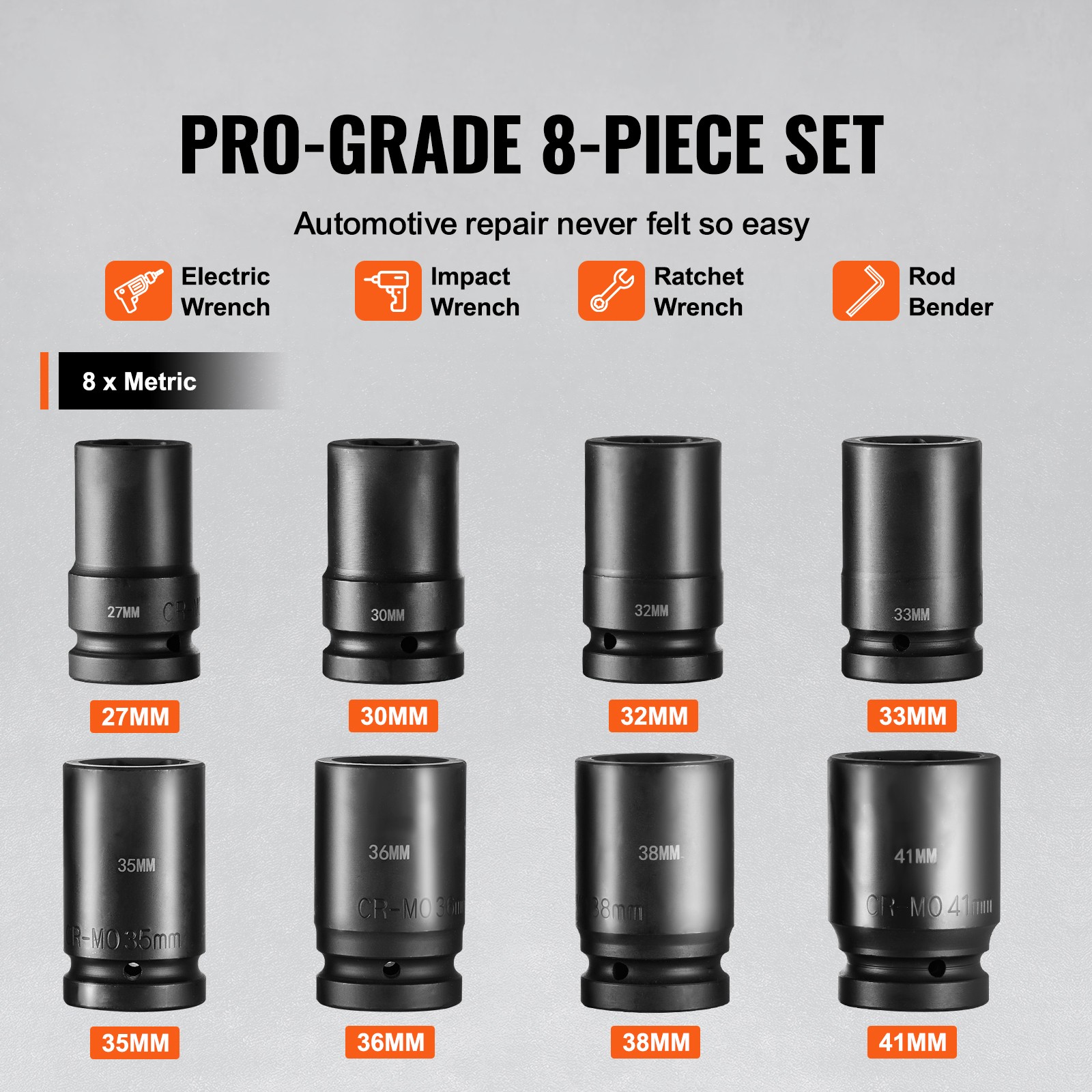 Uimoso Impact Sockets Set 8pcs 6-Point 1″ Drive Bit Ratchet Tool Kit Case