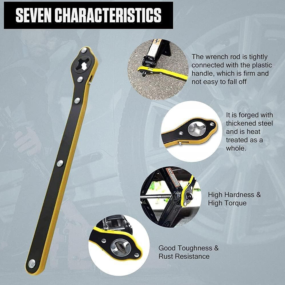 Car Scissor Jack Ratchet Wrench Garage Tire Wheel Lug Handle Tool Labor-saving