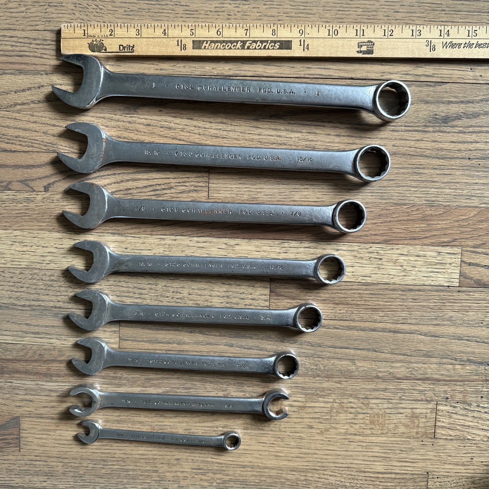 Challenger Proto SAE 8pc Combination End Wrench Set USA 1 15/16 7/8 13/16 3/4 +