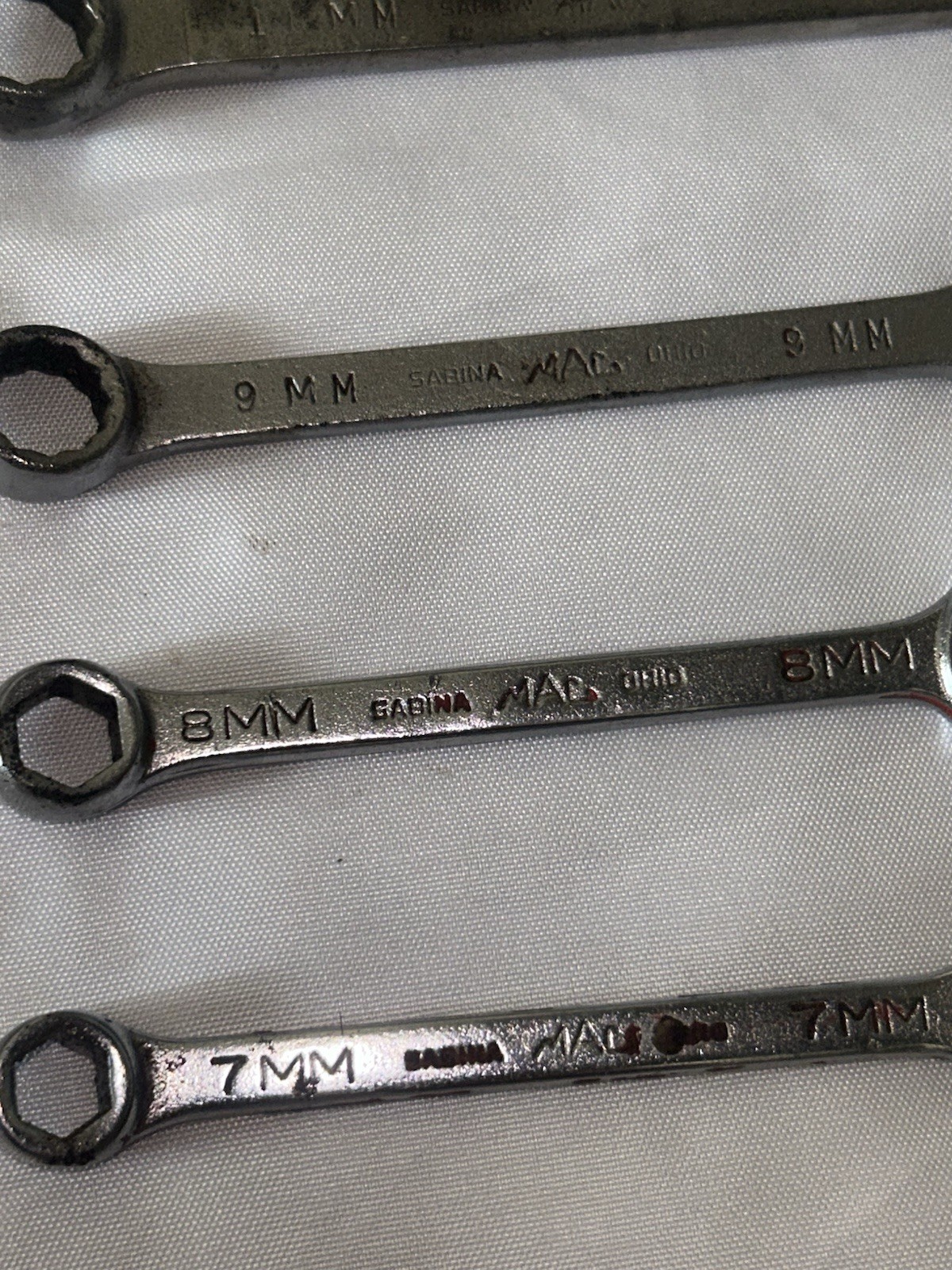 Set Vtg 10 Mac Tools 19 18 17 16 14 12 11 9 8 7 MM Combo Wrench Sabrina Ohio 12p