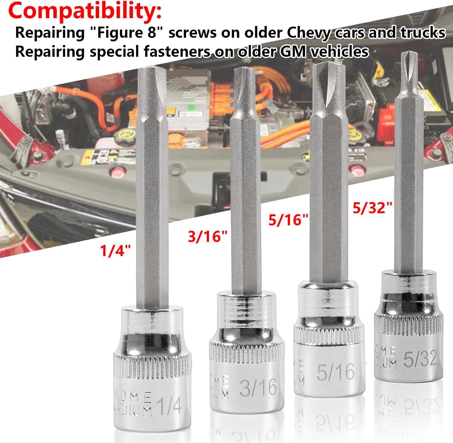 8755 Clutch Head Bit Socket Set 3/8″ Square Drive for Chevy Cars & Trucks Older