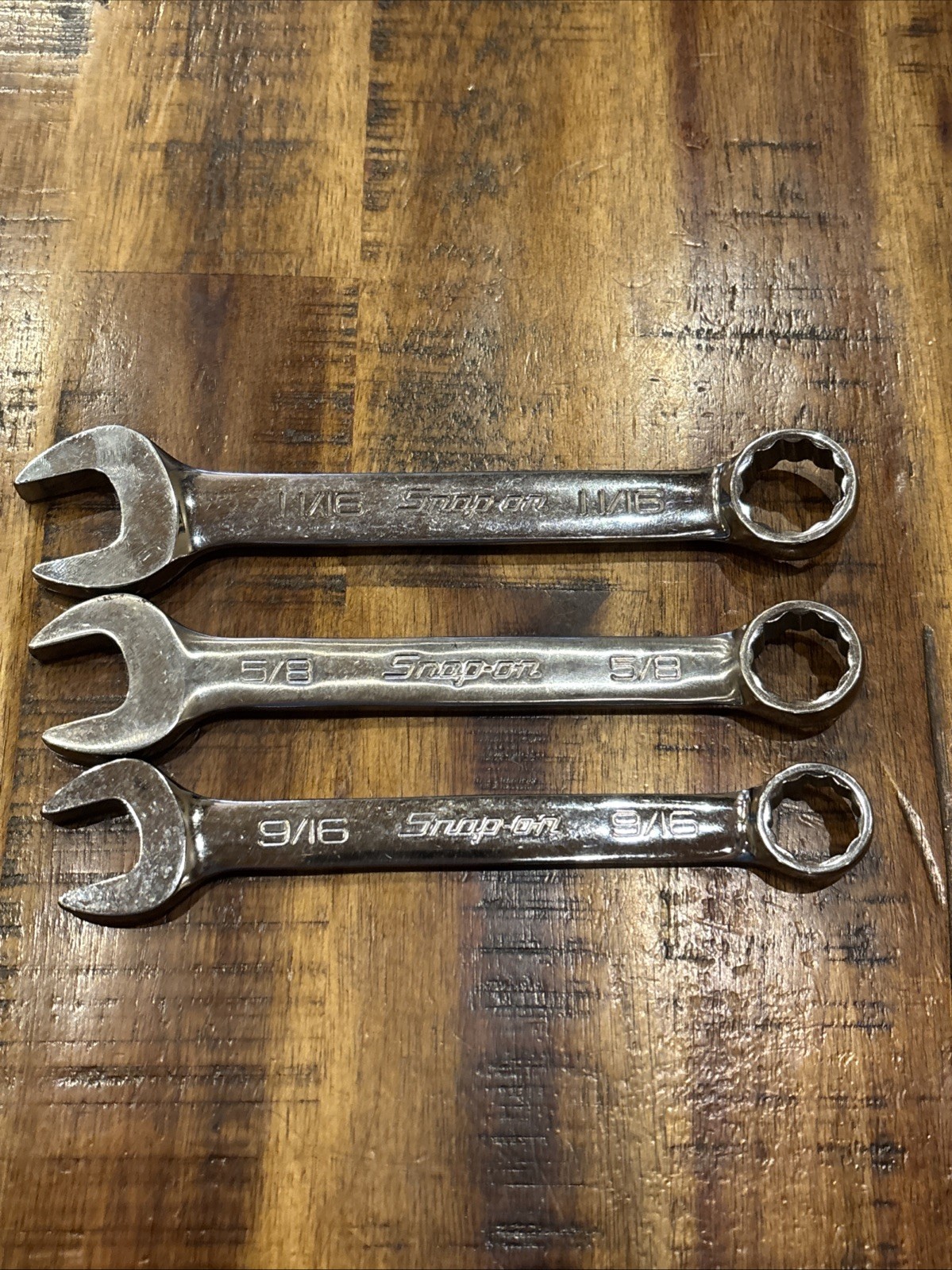 Snap On Tools 9/16”, 5/8”, & 11/16” Short Handle Combination Wrench 12pt USA EUC