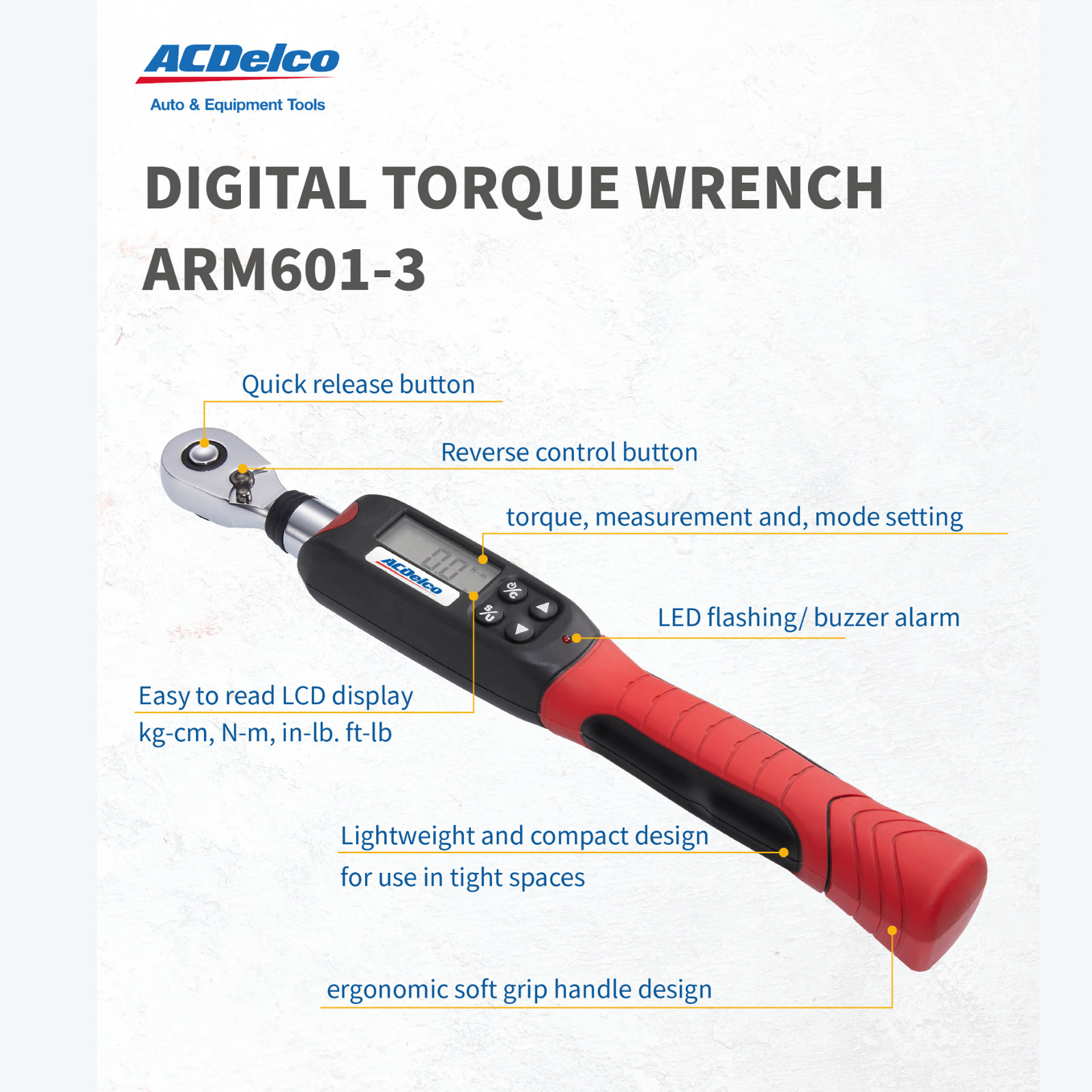 ACDelco ARM601-3 3/8″ (3.7 to 37 ft-lbs.) Electronic Digital Torque Wrench