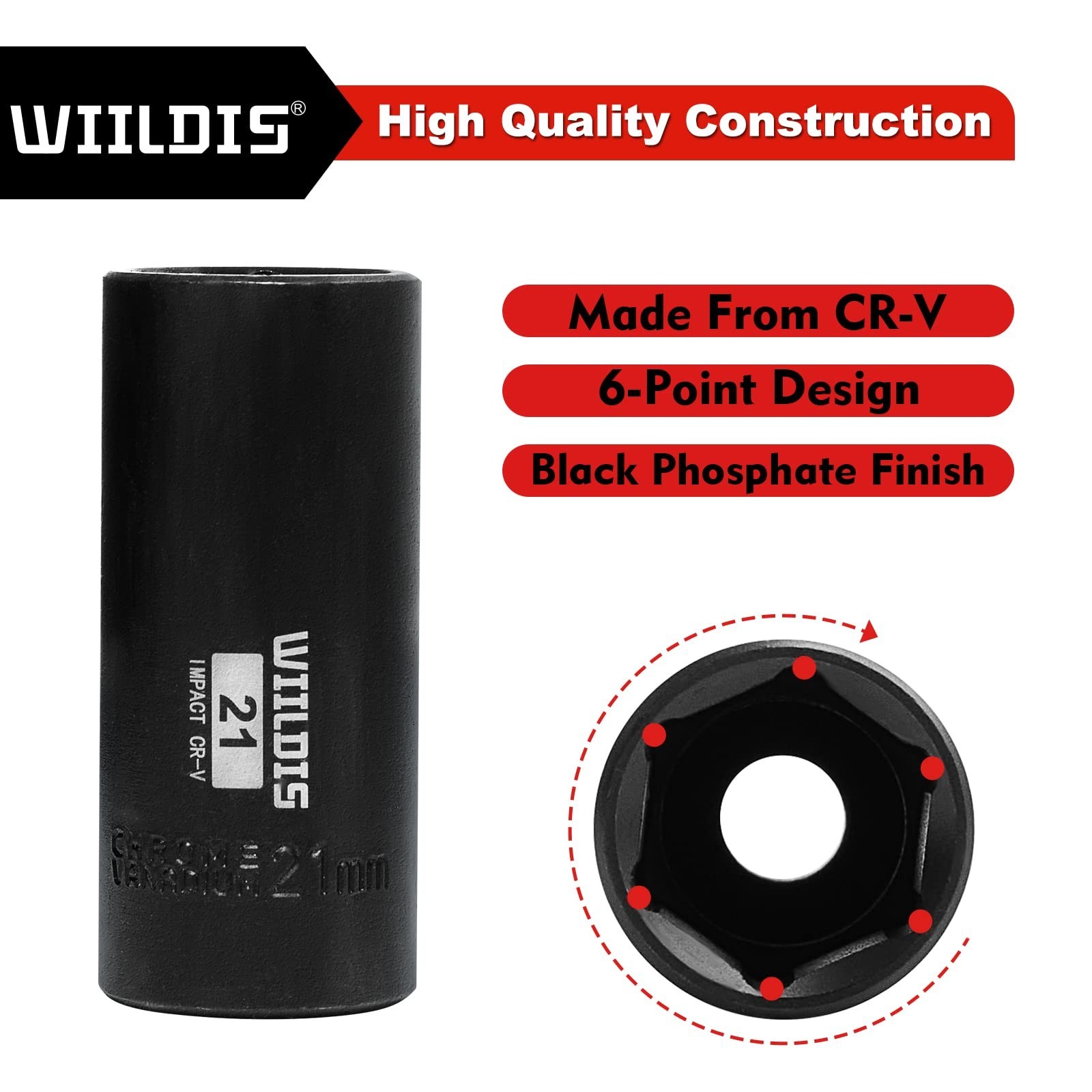 14-Piece 3/8″ Drive Deep Impact Socket Set, 7mm-21mm, Metric, CR-V, 6-Point