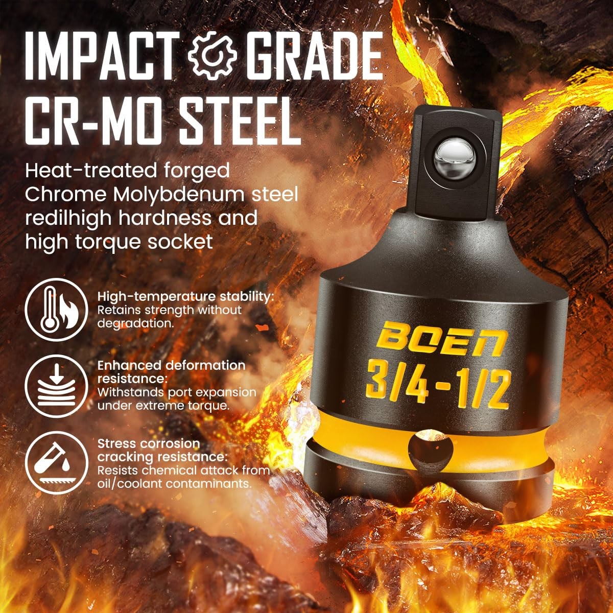 Impact Socket Adapter 3/4″ F to 1/2″ M Cr-Mo Steel – Deep Embossed Markings