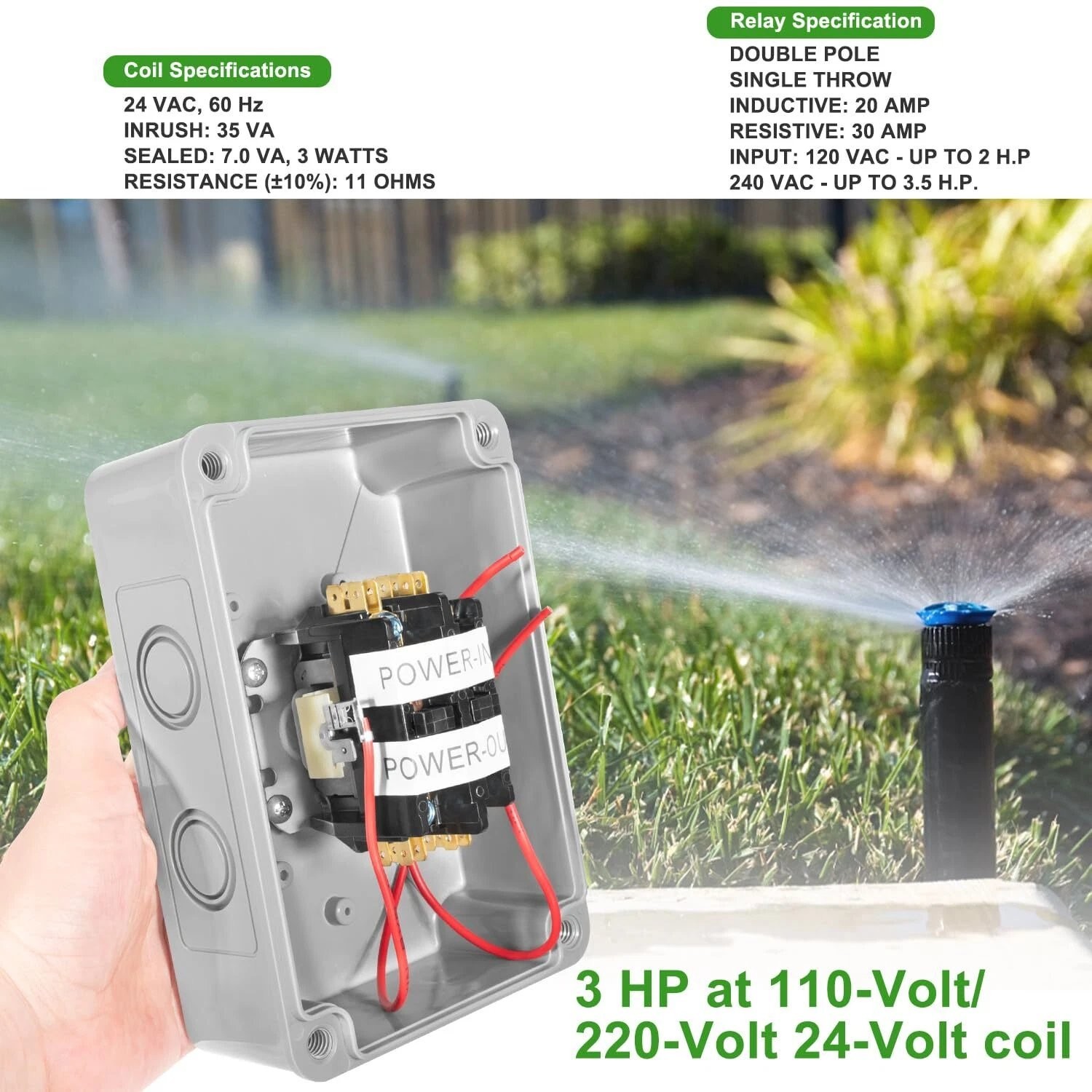 1522 Pump Start Relay for Irrigation Systems with Housing 3HP/110V/220V 24V Coil