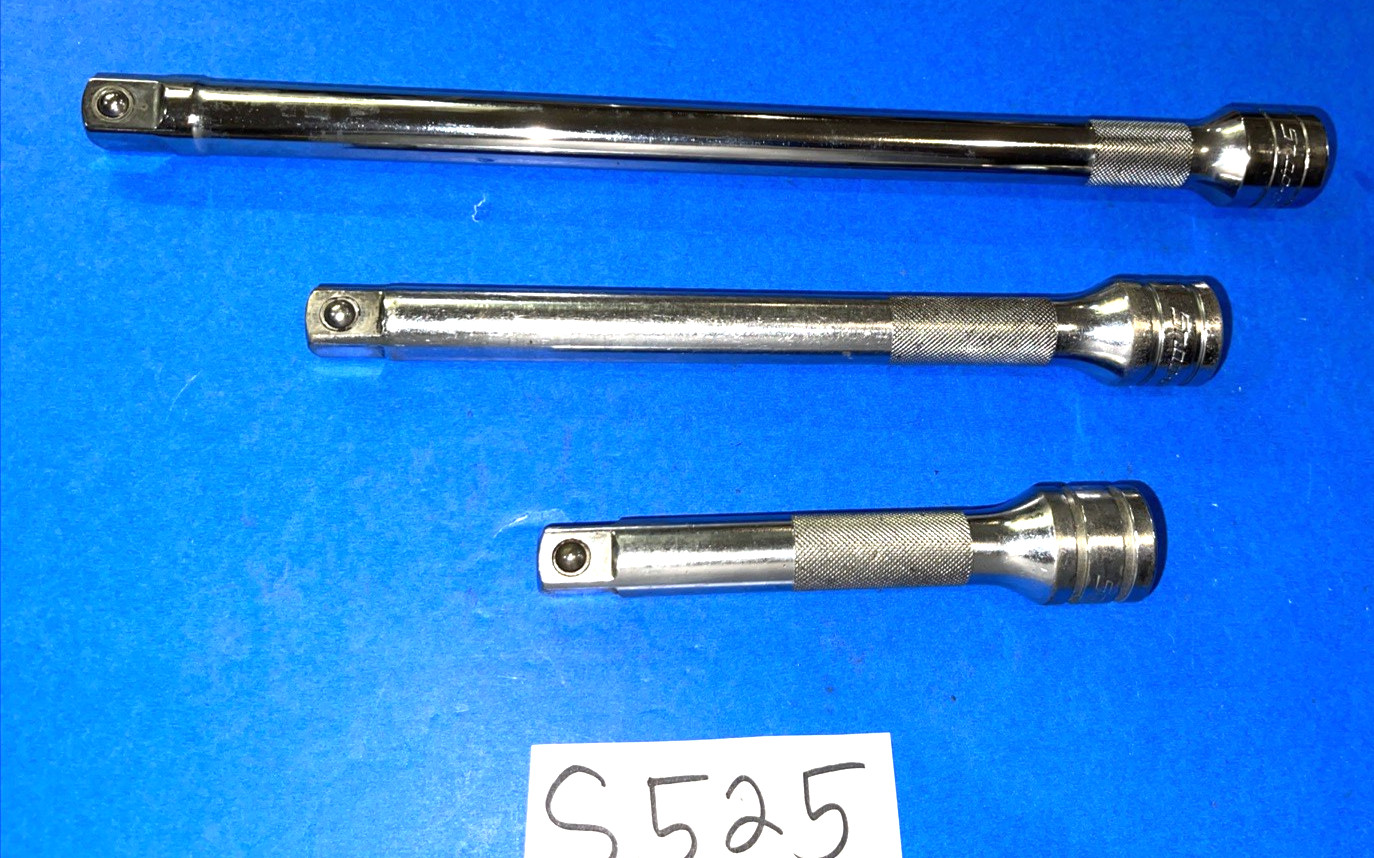 SNAP-ON TOOLS 3 PIECE 1/2 DRIVE KNURLED EXTENSIONS 5, 8, 11 INCH