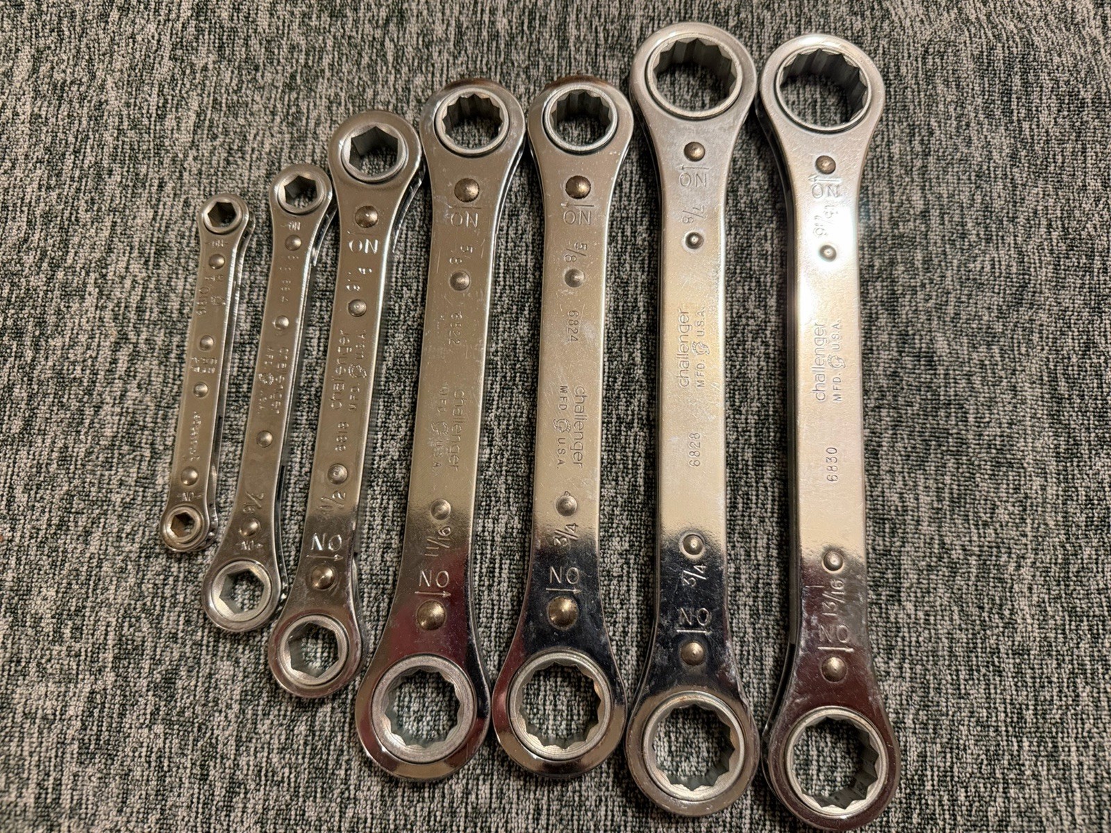 Vintage Challenger 7 Piece SAE Ratcheting Box End Wrench Set With Pouch