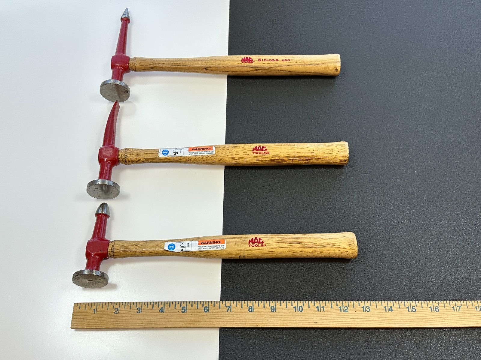 MAC Tools USA 3pc Red / Wood Handle Auto Body Hammer Mallet Set Lot, BTH Series