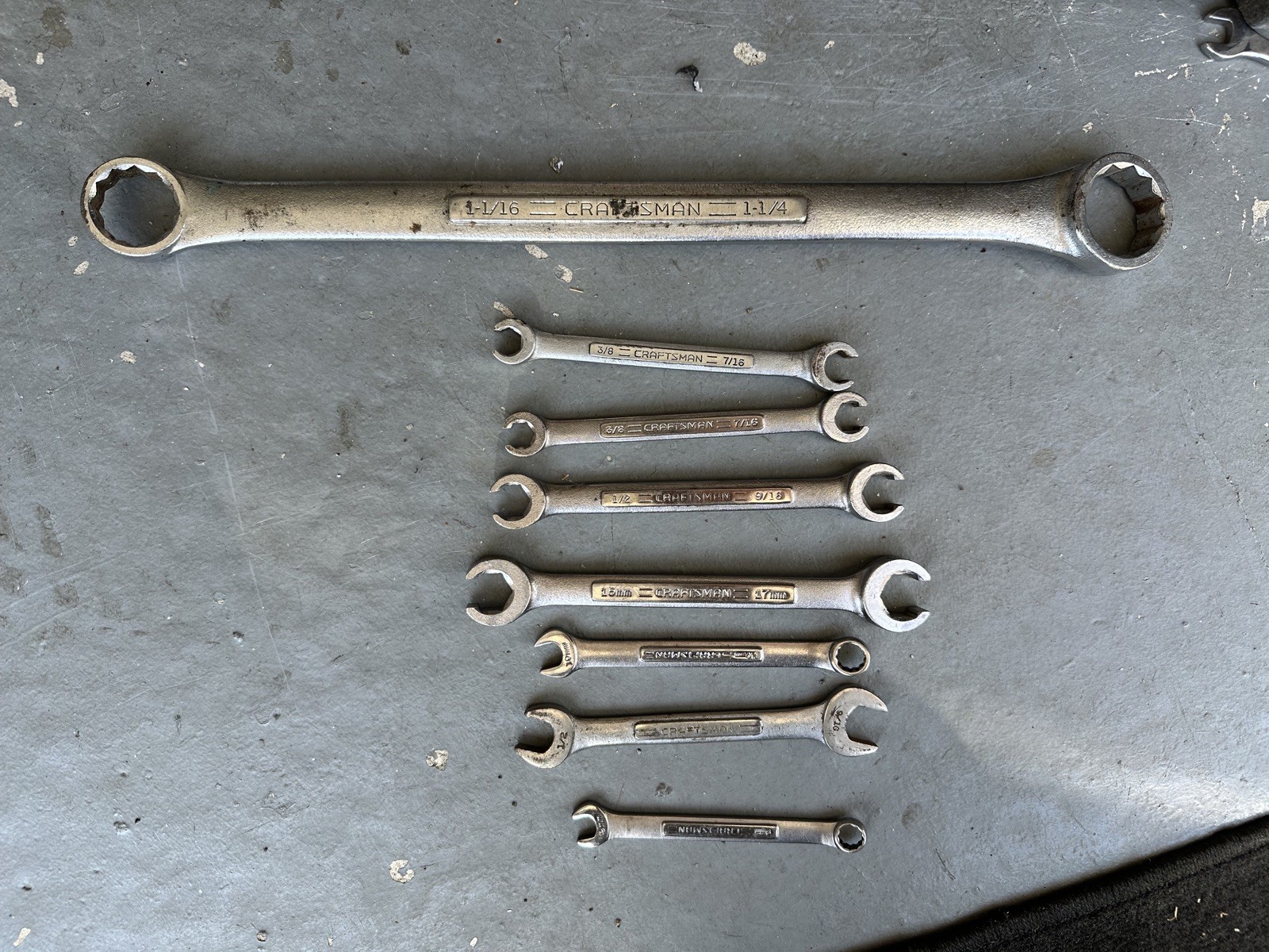 Vintage Craftsman wrenches 1 1/16×1 1/4, 17X15MM, 9MM, 10MM, 3/8X7/16, 1/2X9/16