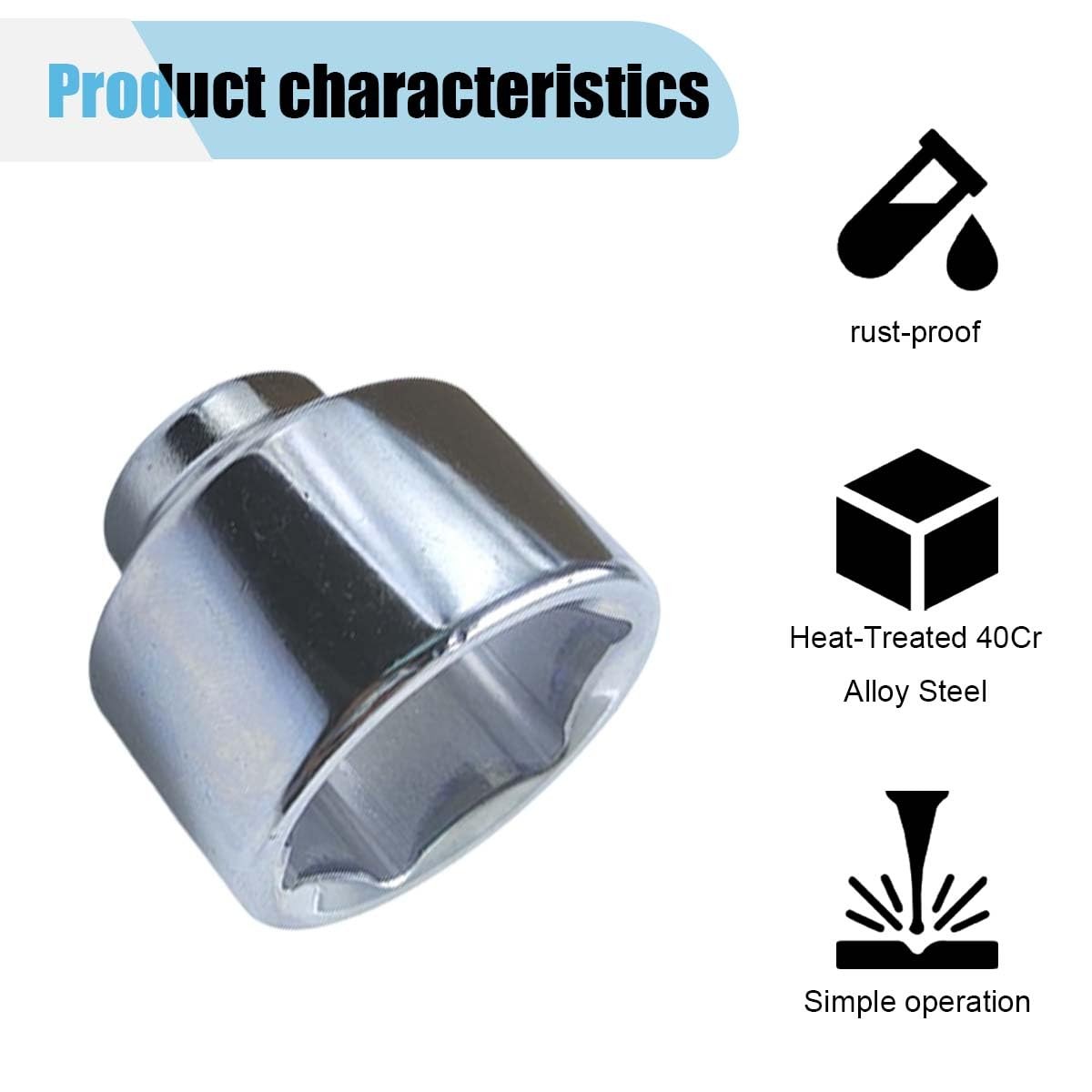 BDZMC 27mm Oil Filter Wrench, 3/8″ Drive Socket 6 Point 27 mm, Silver