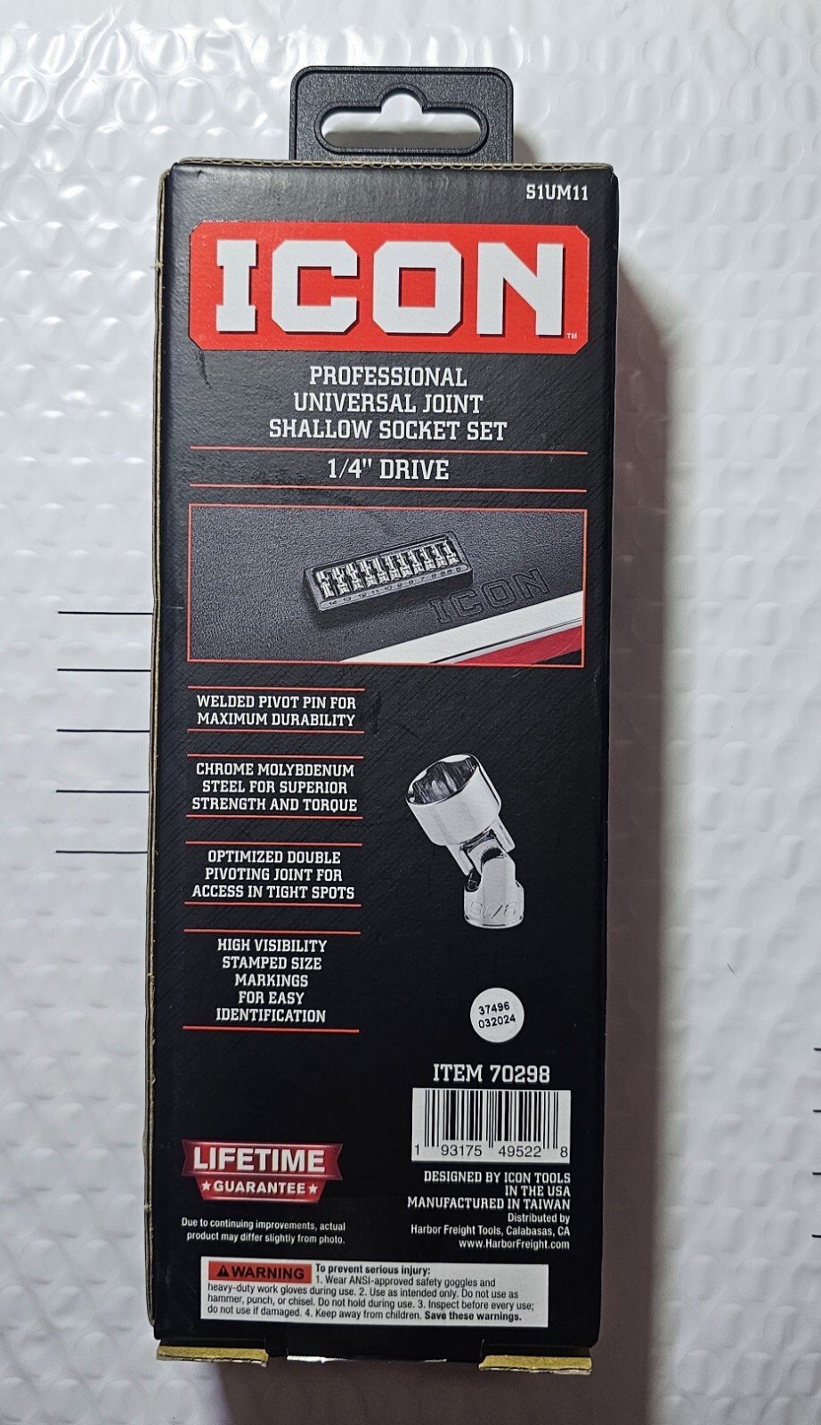 ICON 1/4″ DR METRIC 11 PC UNIVERSAL JOINT SHALLOW SOCKET SET S1UM11 NEW IN BOX