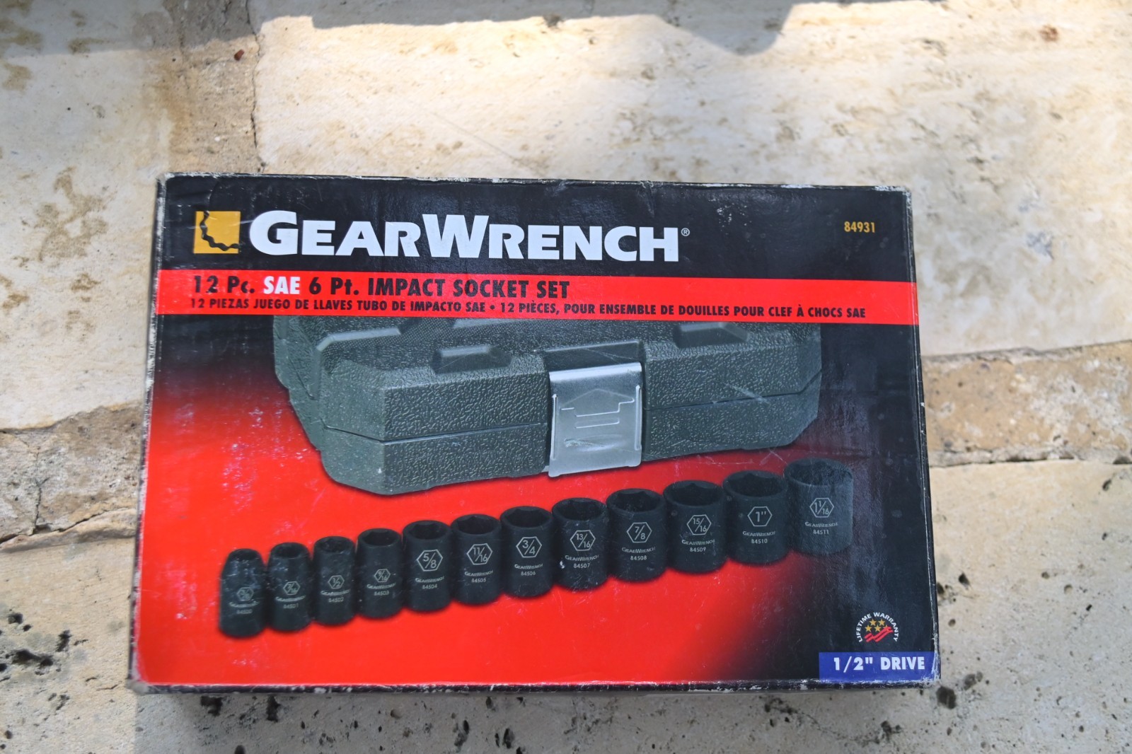 Gearwrench 12 pc SAE 1/2″ drive Impact Socket Set 3/8 to 1-1/16″ w/ Case #84931