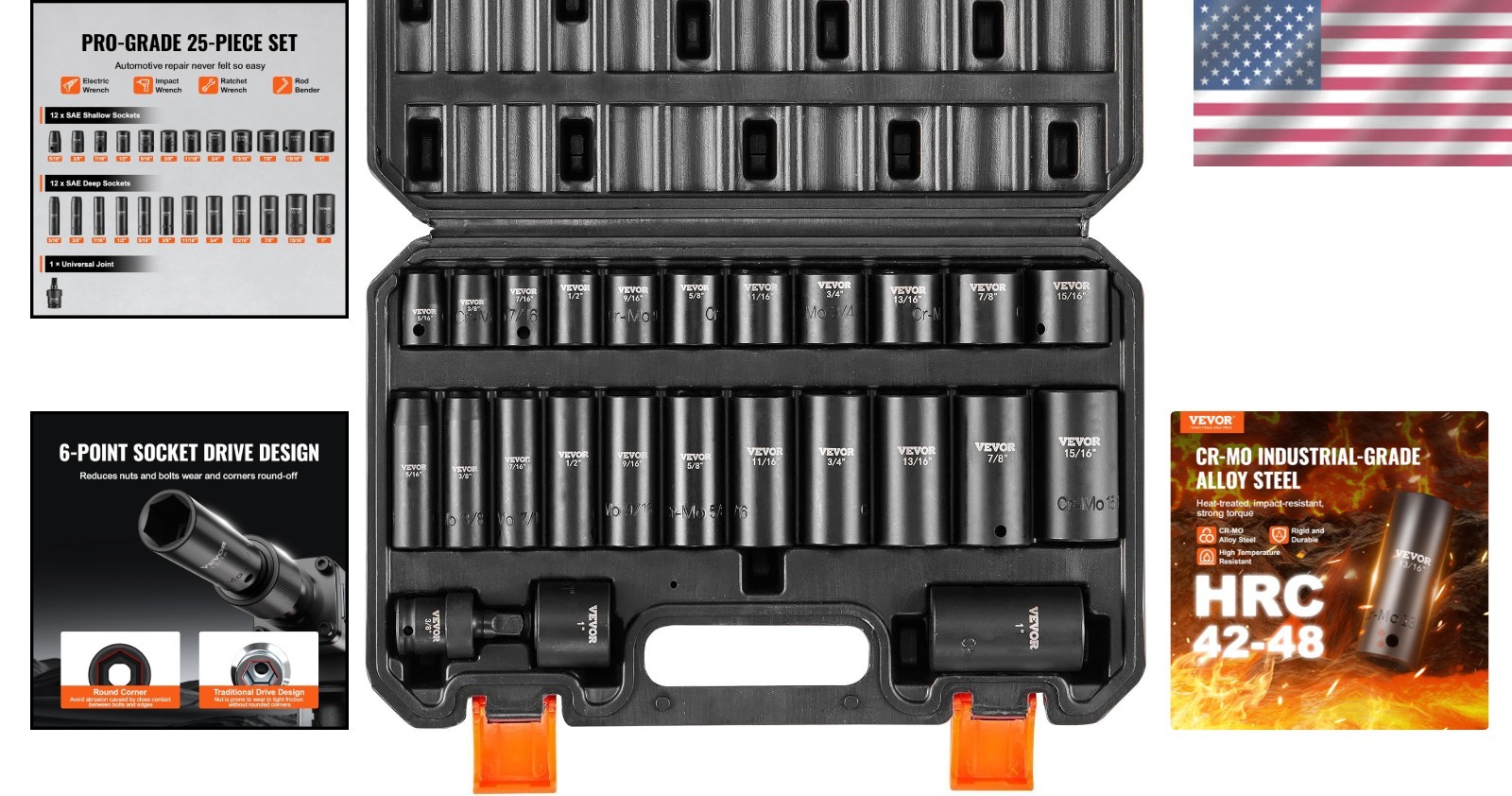 Heavy-Duty 3/8″ Drive Impact Socket Set 25pc for Auto Repair
