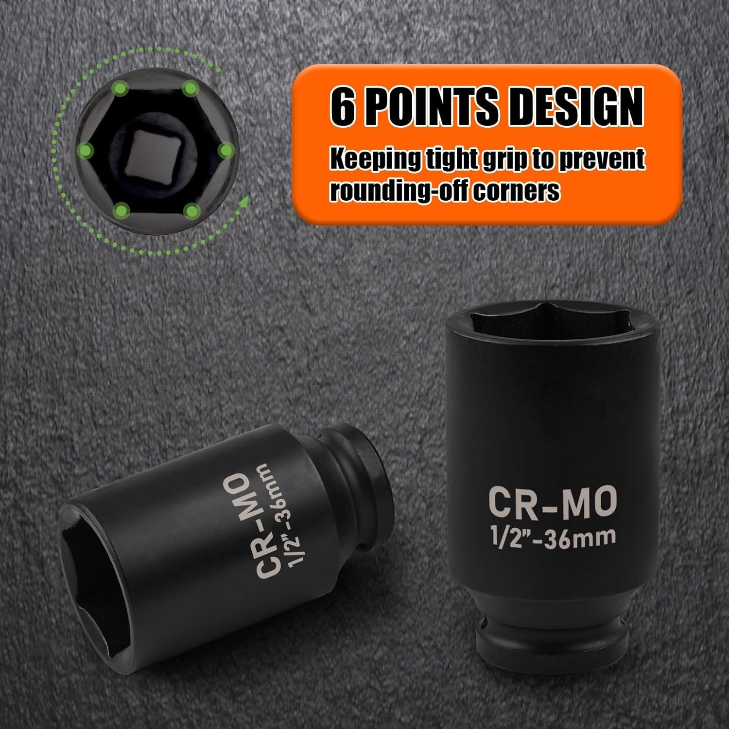 36mm Socket 1/2″ Drive Deep Impact Metric Socket,CR-MO 6 Point for Easy Remov…