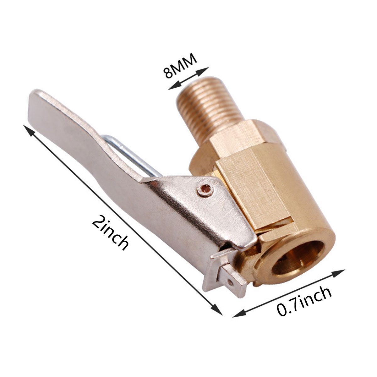 2Pcs Tyre Valve Air Chuck Inflator Pump Connector Adapter Brass Clip on Car 8mm