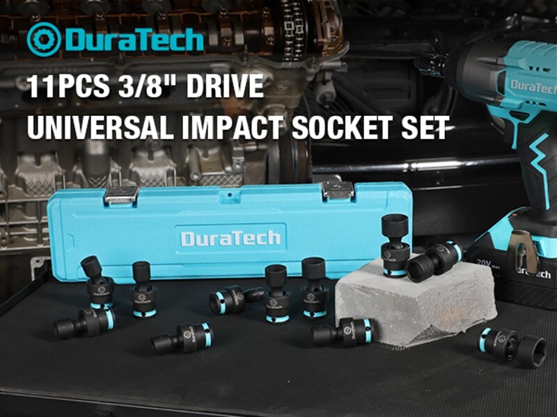 DURATECH 3/8″ Dr Swivel Socket Set 11PCS Shallow Universal Impact Sockets 8-19mm