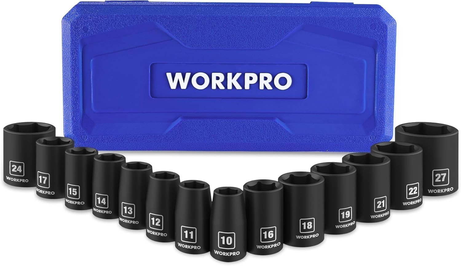 1/2” Drive Shallow Impact Socket Set, Metric Cr-V Steel 6-Point Socket Set wi…