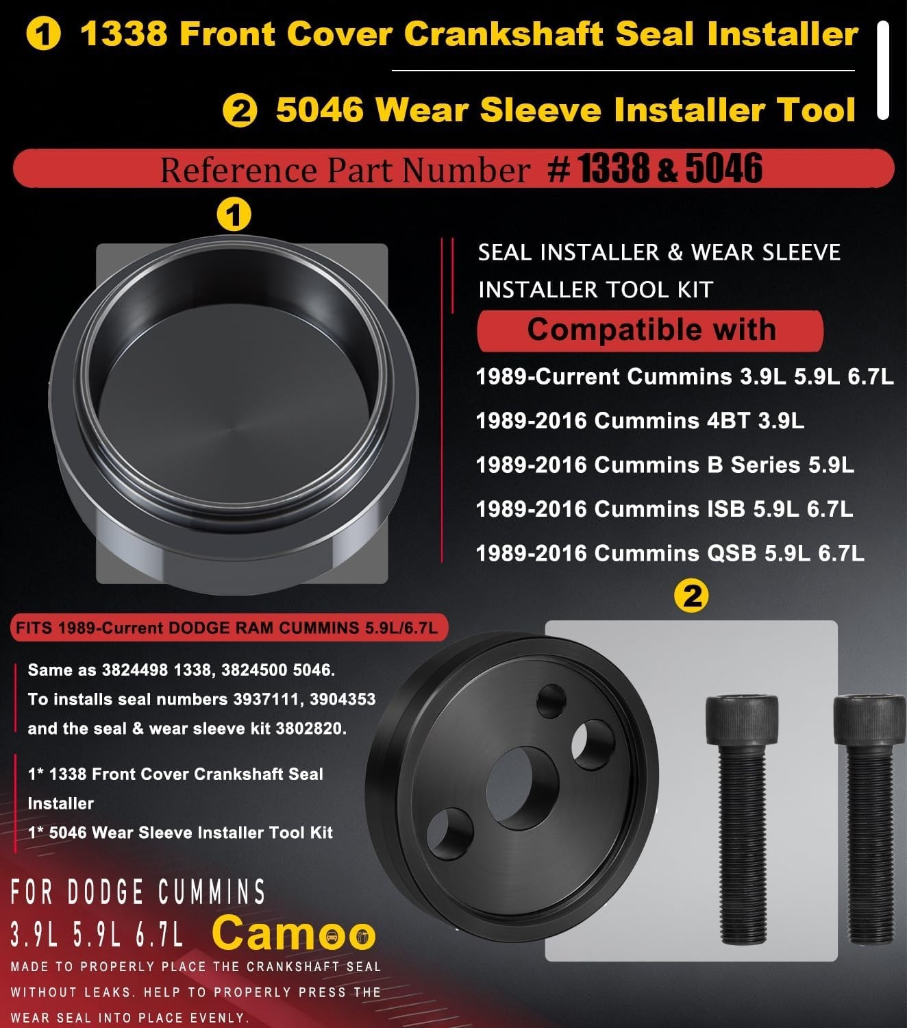 Front Cover Crankshaft Seal & Wear Sleeve Installer Tool Kit For Dodge Cummins 3