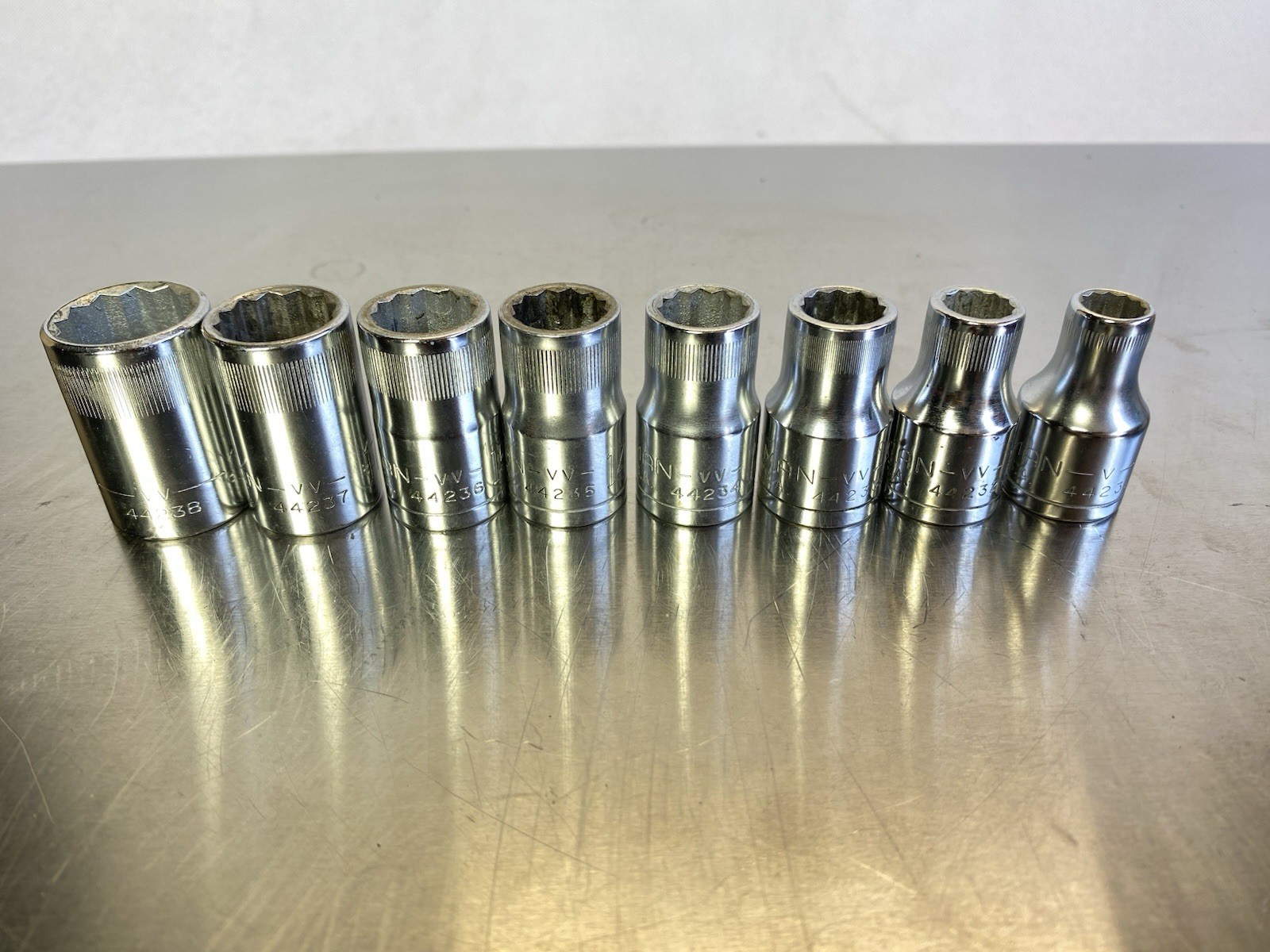 Vntg Craftsman 1/2″ =VV= 12 Pt Shallow Metric Sockets 9,10,12,13,14,15,17,19mm