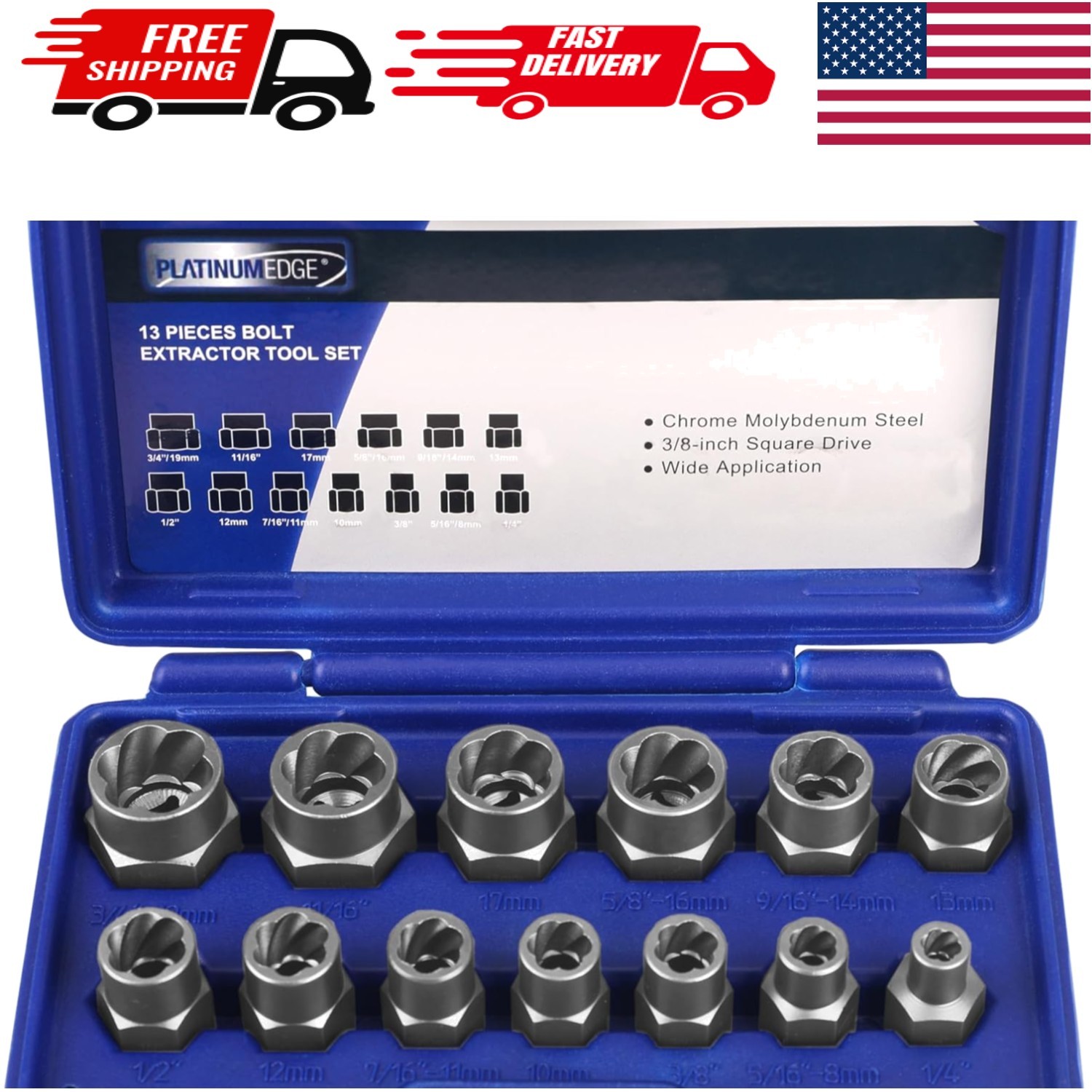 13-Piece Impact Extraction Tool Set for Easy Removal of Stubborn Nuts & Bolts
