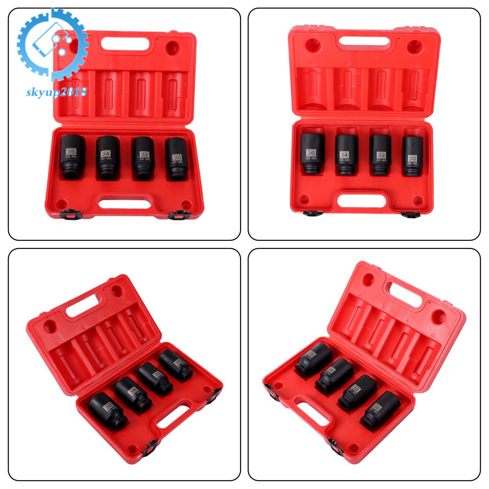 4Pcs 30mm 32mm 34mm 36mm 12 Point Drive Spindle Axle Nut Socket Set
