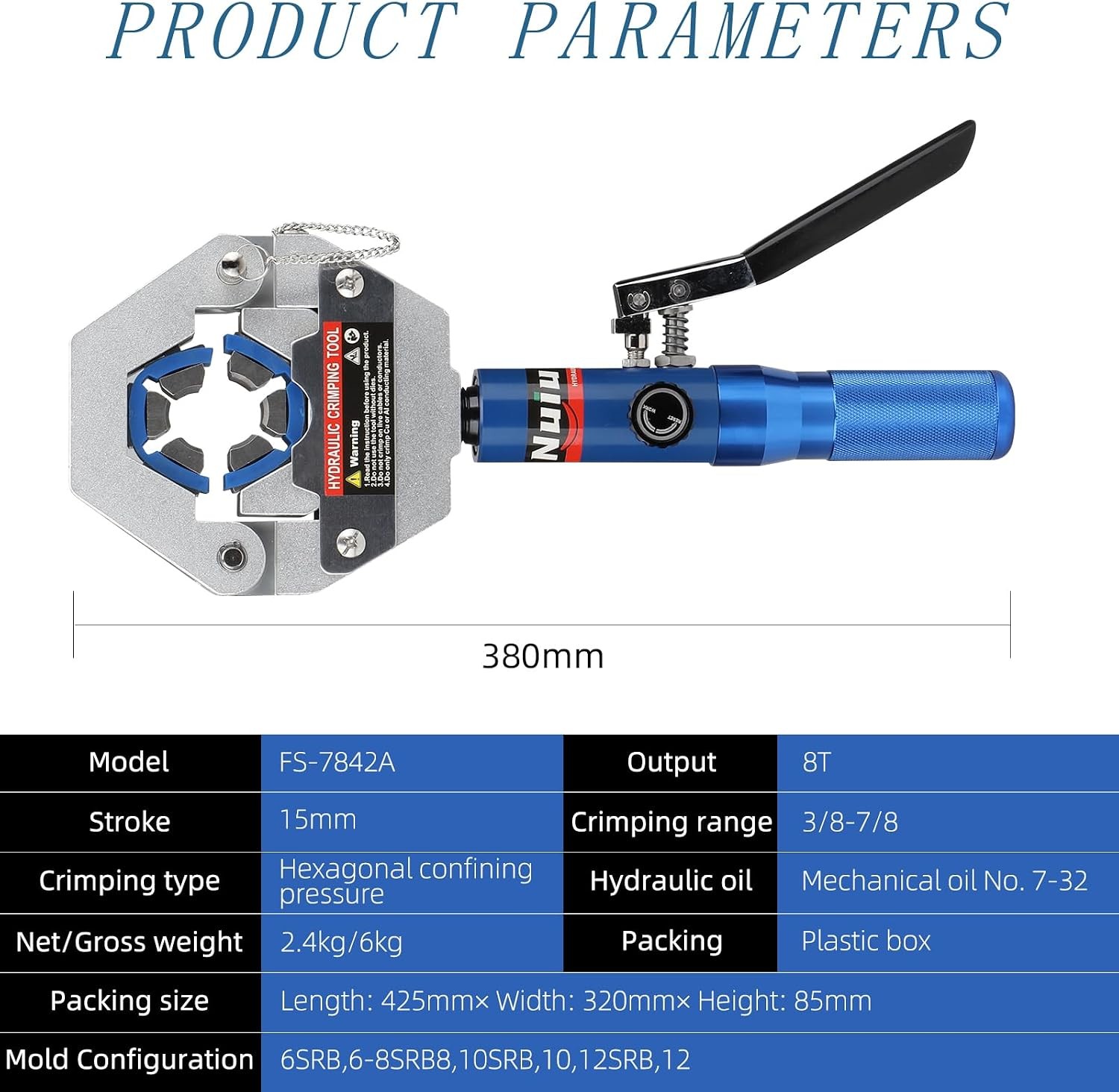 FS-7842A Hydraulic Hose Crimper Kit – 8T 17 inches x 12.6 inches, Blue