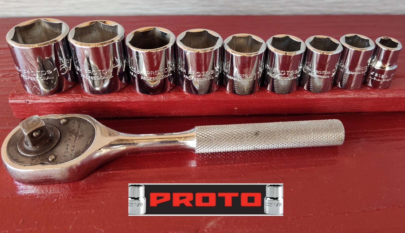 🇺🇲 Proto Tools 3/8″ Dr. SAE 10pc Socket & Rachet Set