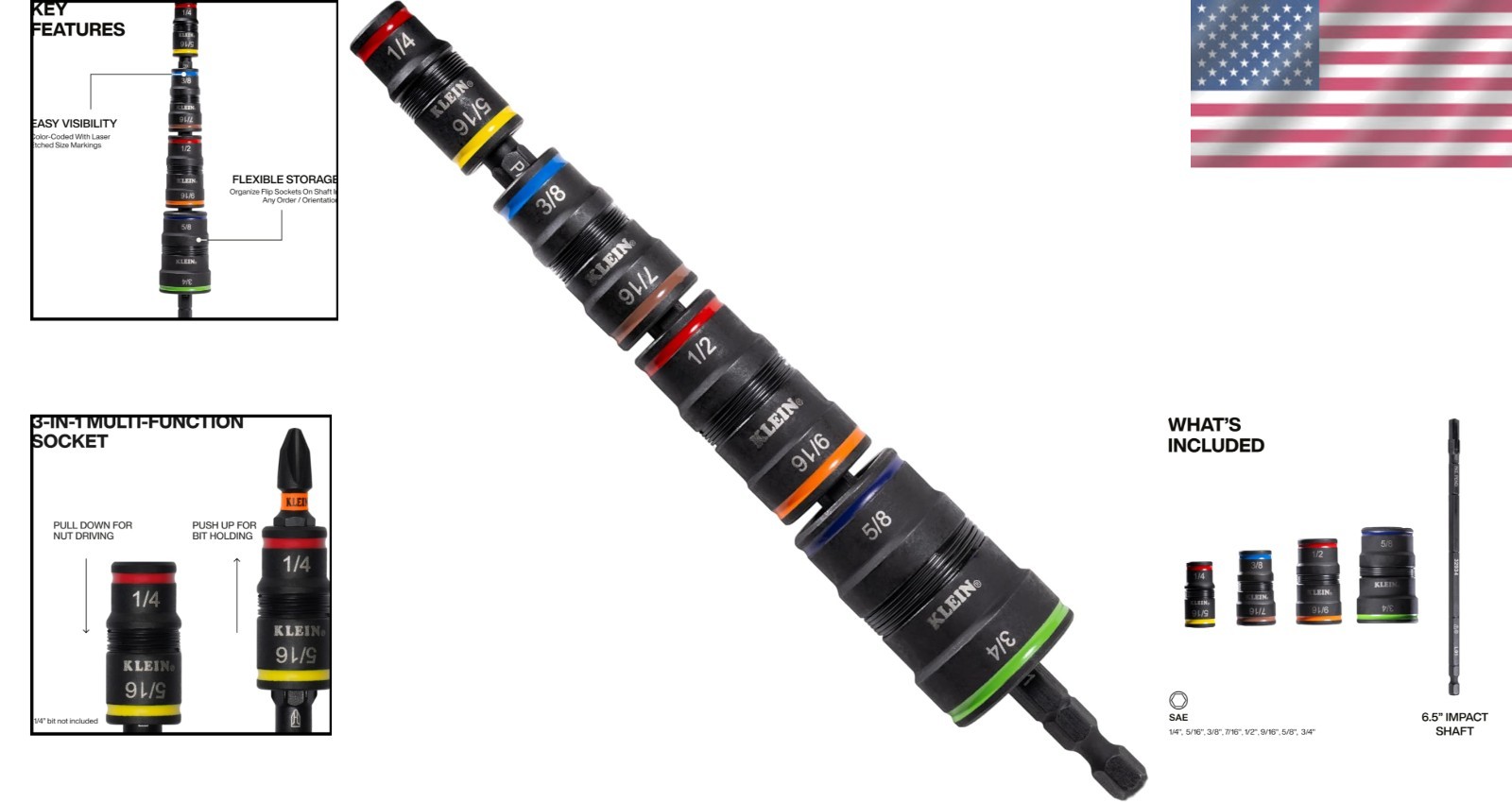 9-in-1 Impact Socket Set with Color-Coded Flip Sockets & Bit Holder – Durable