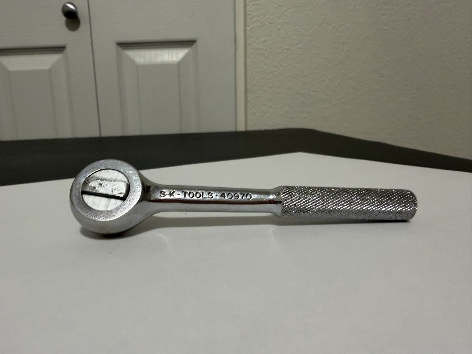 S-K Tools Chrome Ratchet 40970 USA 1/4″ Drive 4-1/2″ Knurled Handle