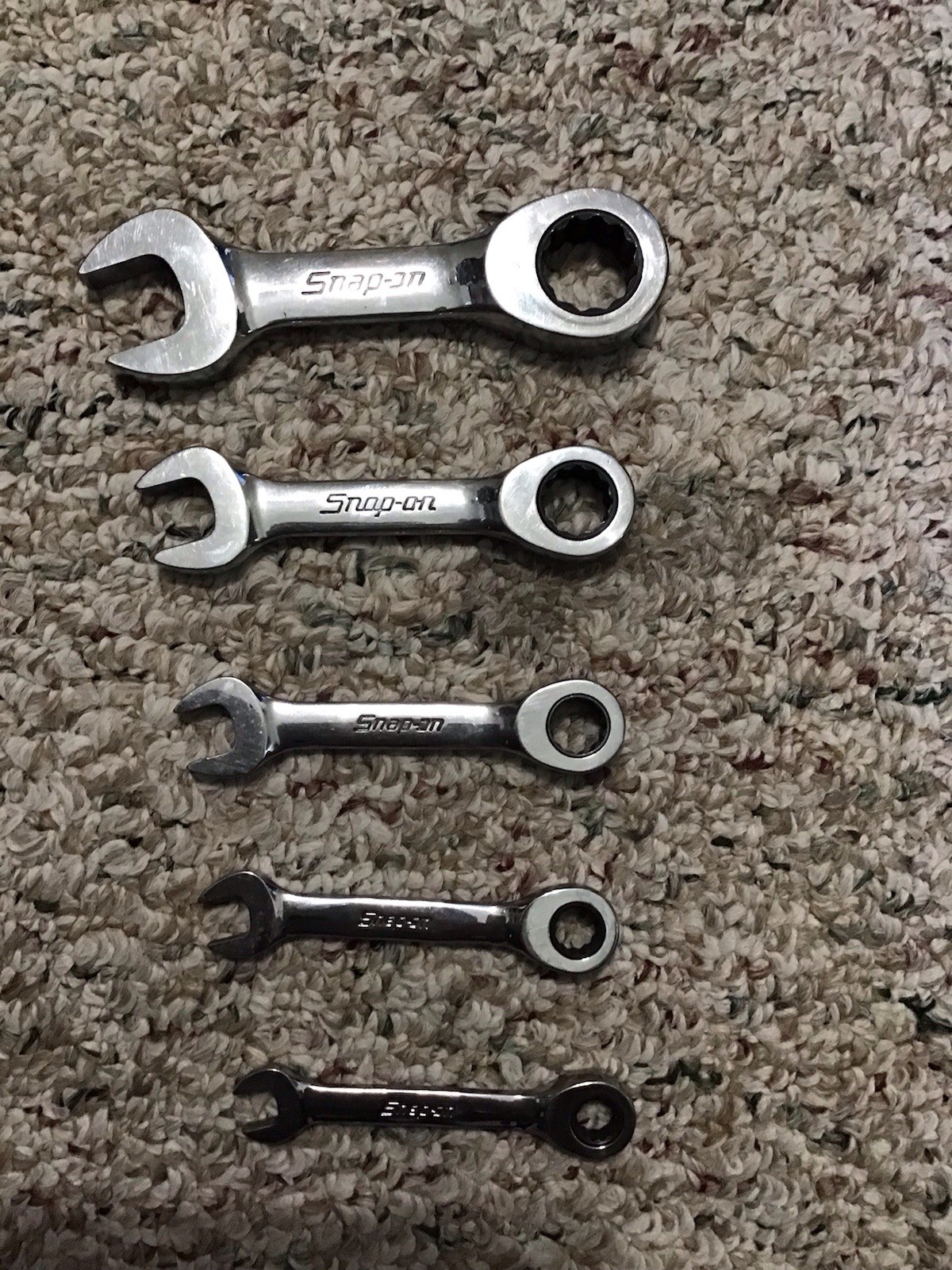 Lot Of 5 Snap-on Ratcheting Stubby Wrenches USA Made 19mm, 14mm, 11mm, 9mm, 8mm