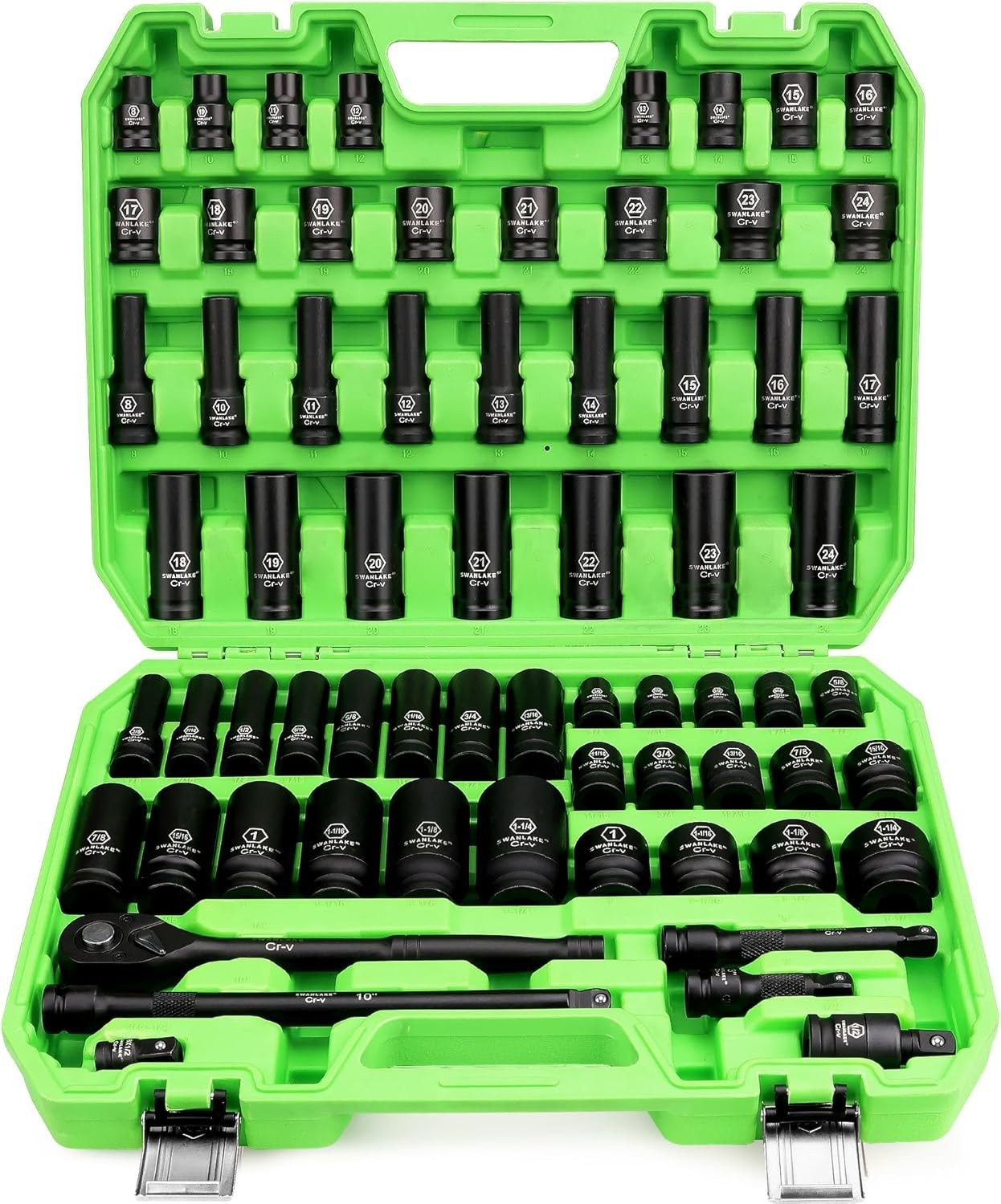 SWANLAKE 66-Piece Impact Socket Set – Robust CR-V Construction & Organization