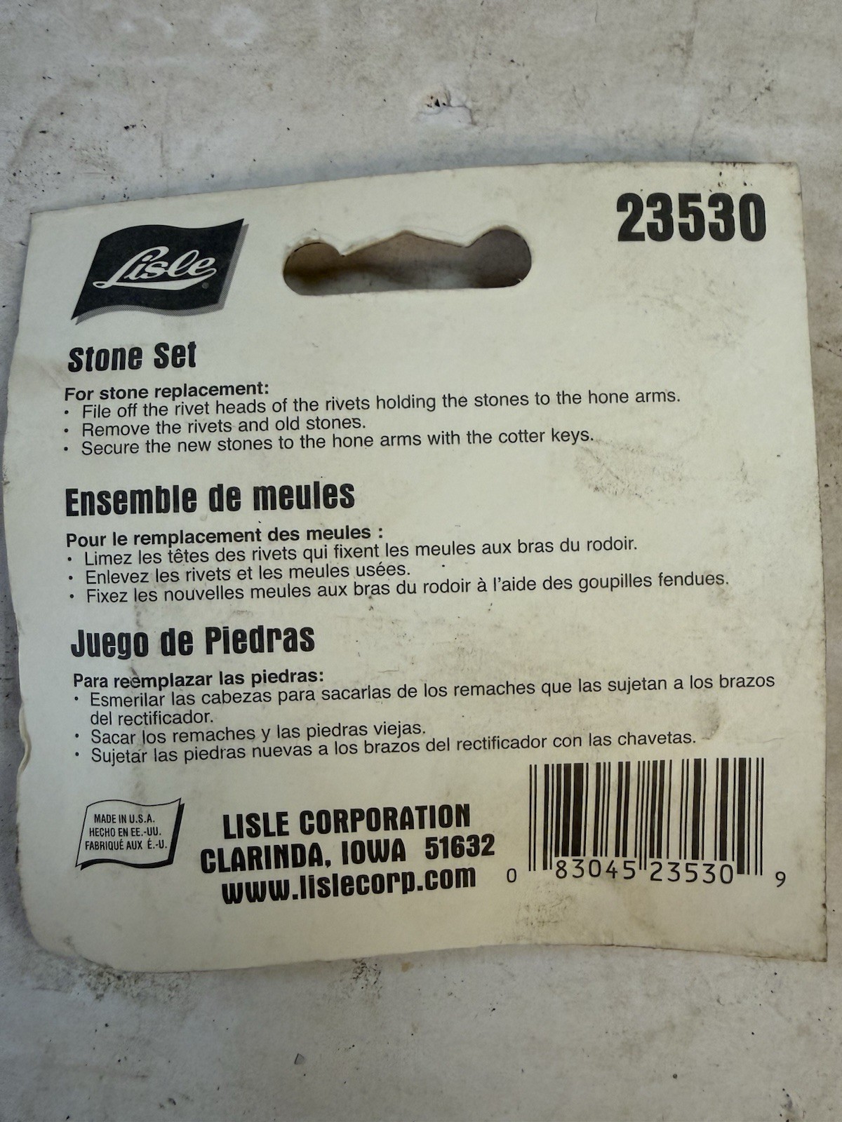 Lisle 23530 Replacement Stone Set 240 Grit, 3″ Length New In Package