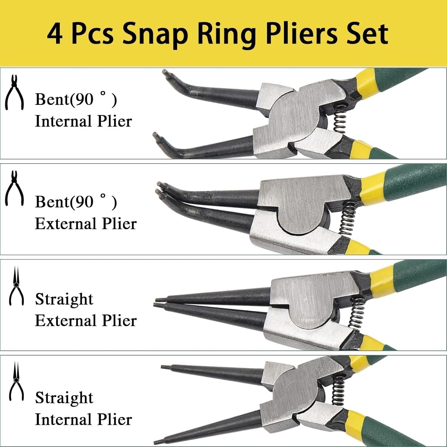 4Pcs 7″» Internal/External Snap Ring Pliers Set Heavy Duty Circlip Pliers Kit