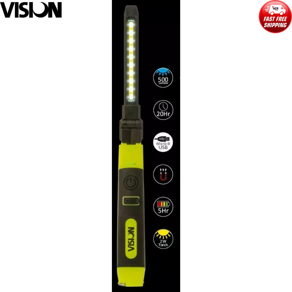 VISION Slimline COB LED Inspection Lamp EHL305 – Yellow/Black Hand Lamp IP20