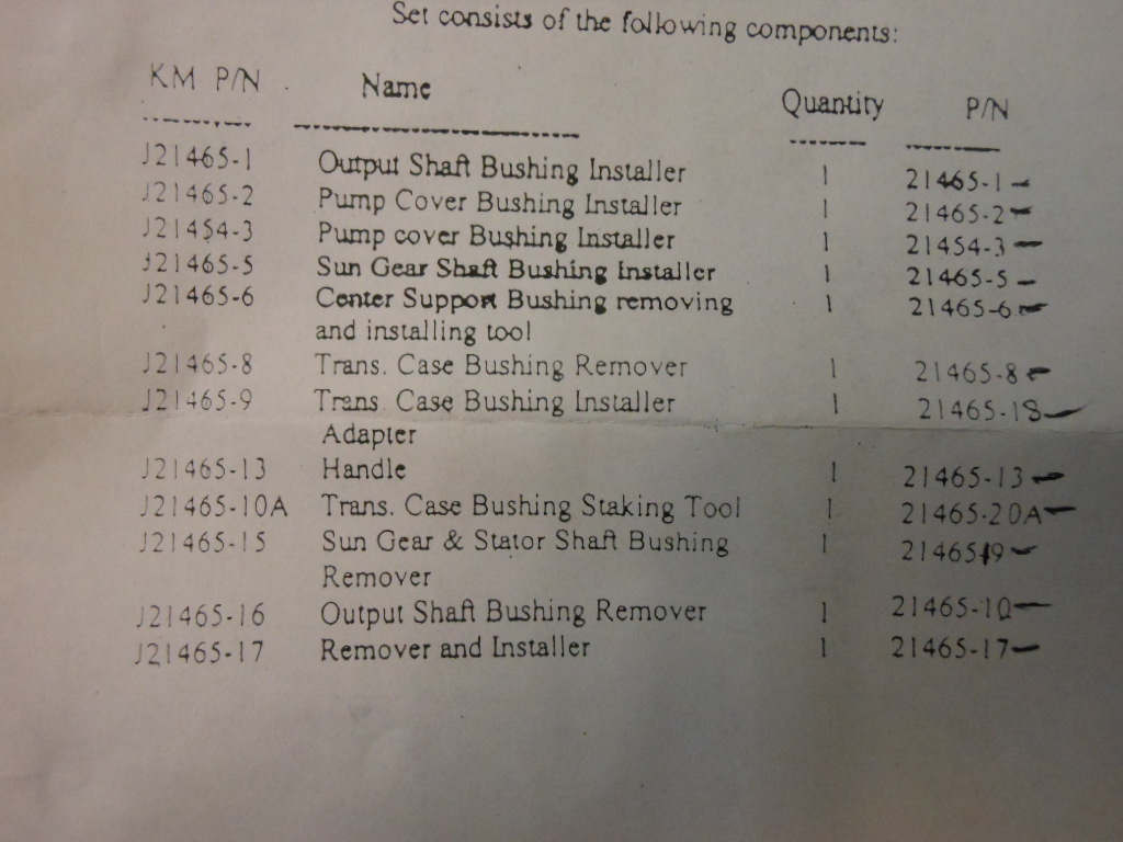 DRAF GM THM-375-400-425 Transmission Bushing Service J-21465-A Kent Moore Equiv.